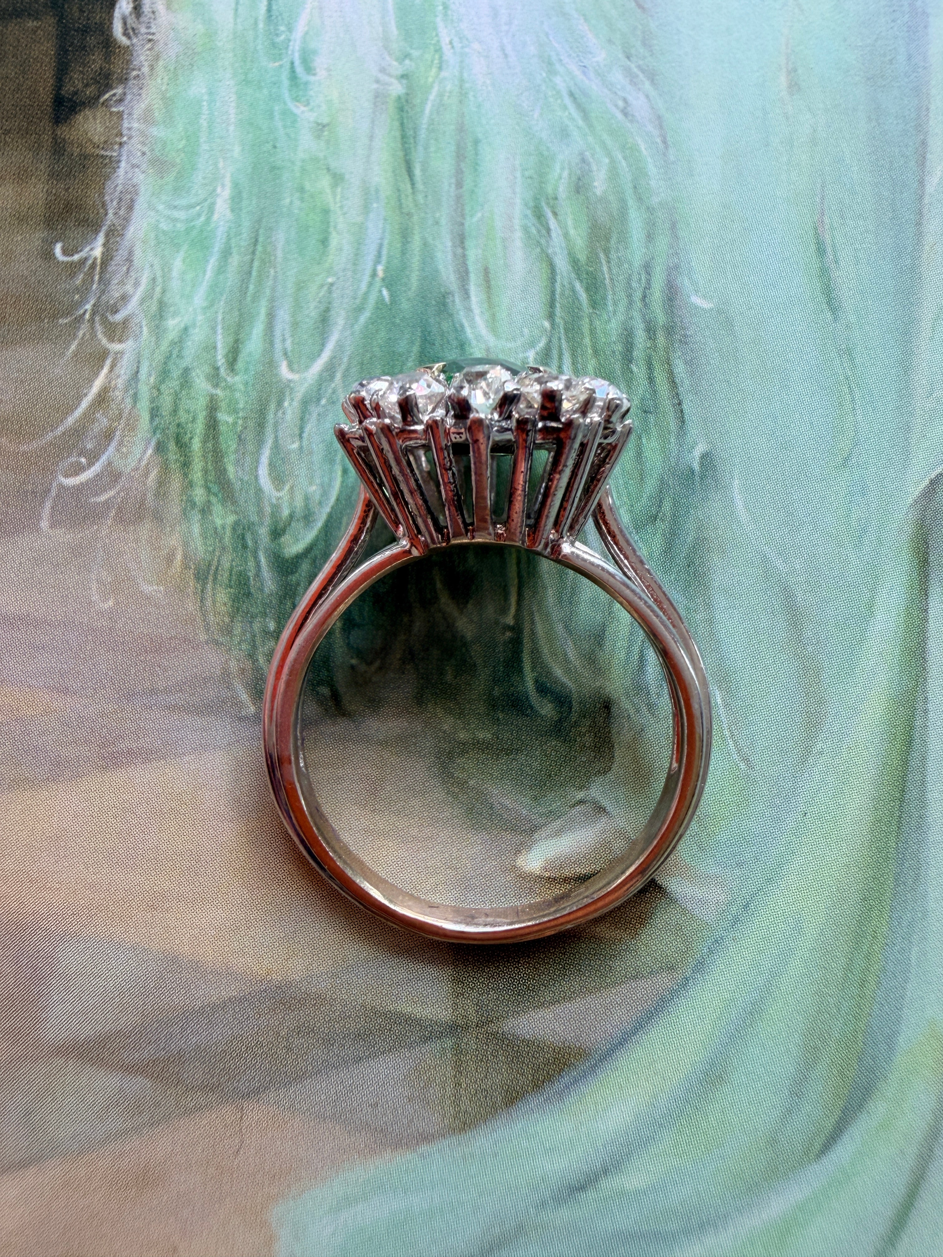 18K white gold green tsavorite garnet diamond cluster ring