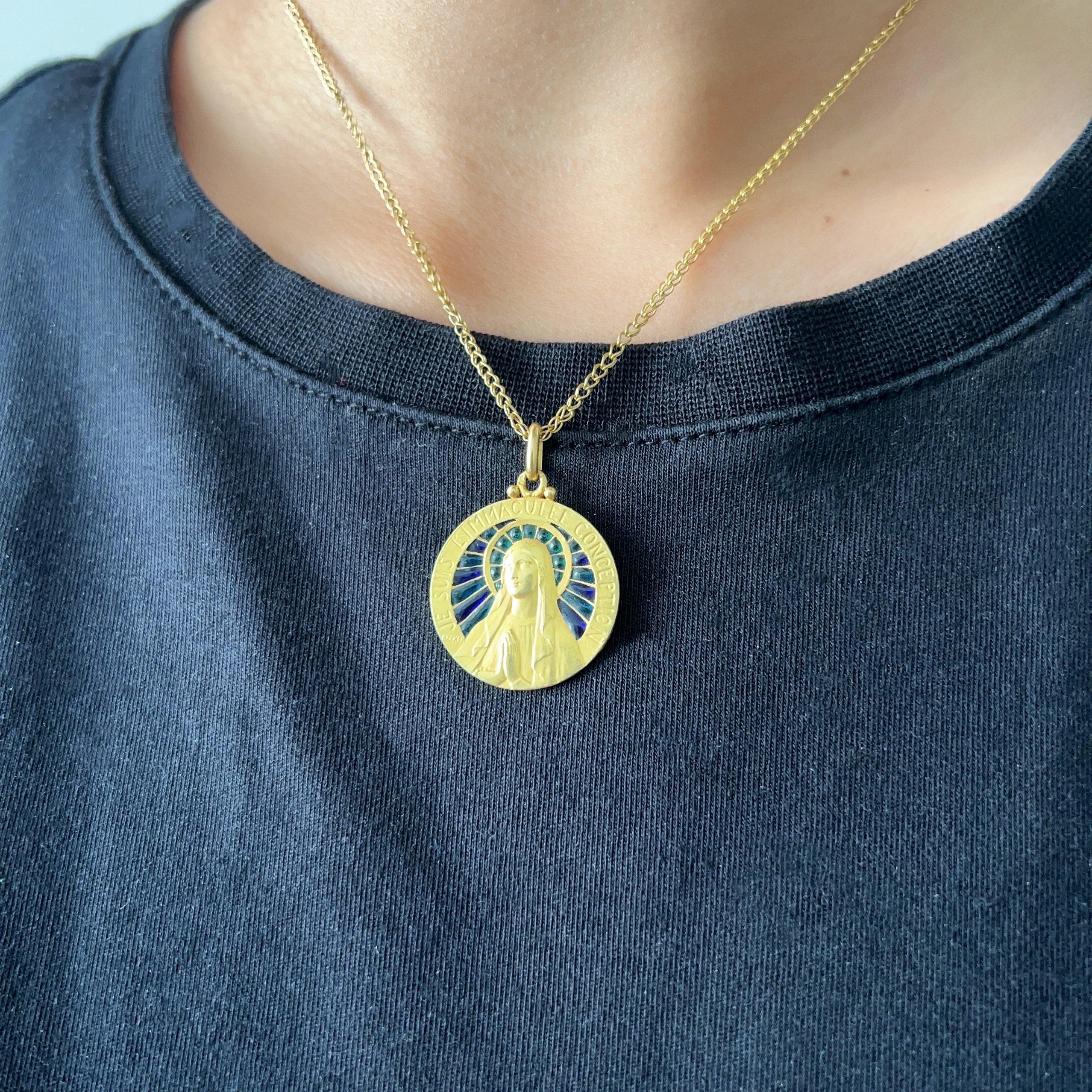 Exceptional "BECKER" 18K gold plique à jour enamel Virgin Mary pendant - Curiously timeless