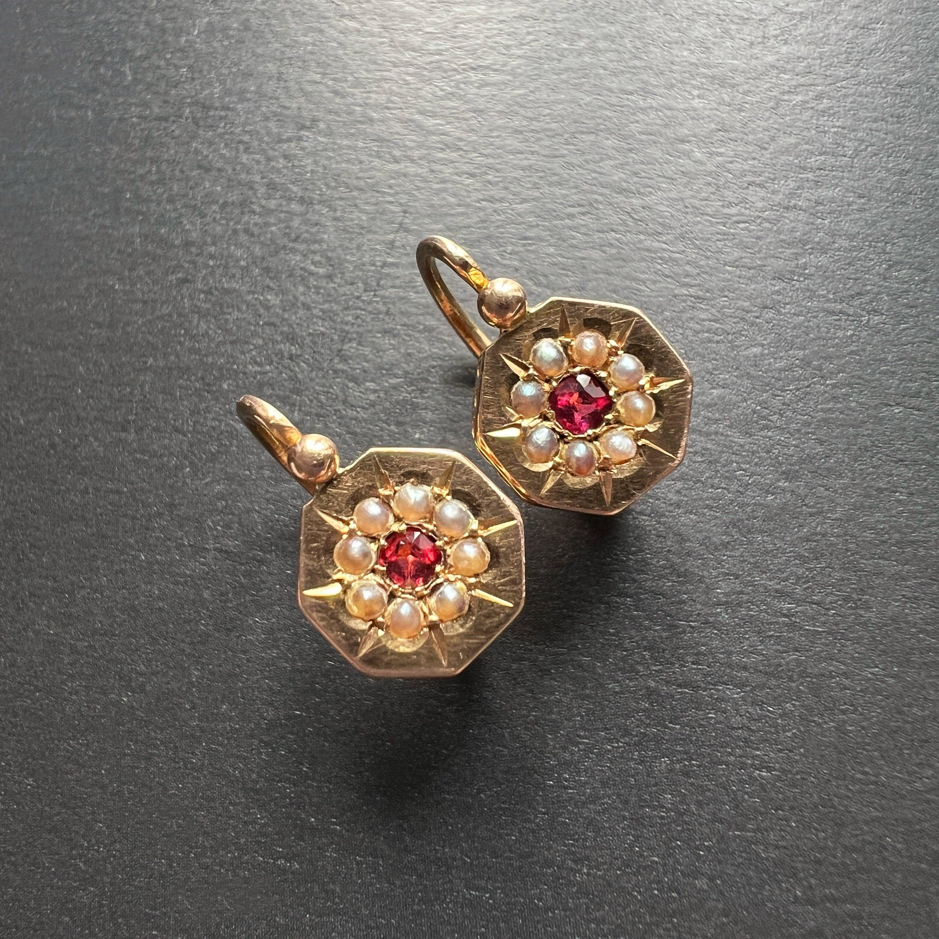 French antique 18K gold ruby pearl earrings - Curiously timeless