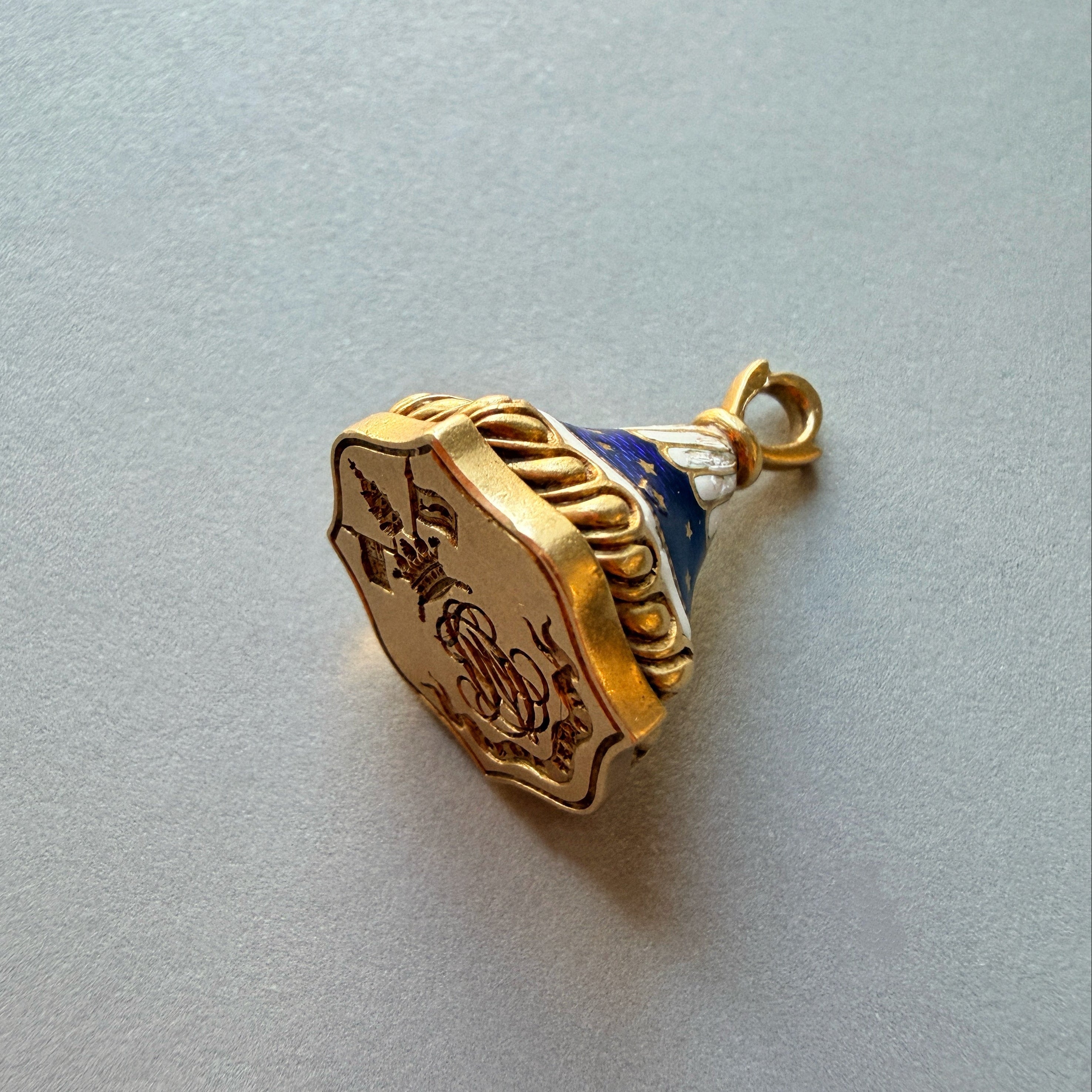 Victorian 18K gold seal fob pendant “Even all others do, I will not”