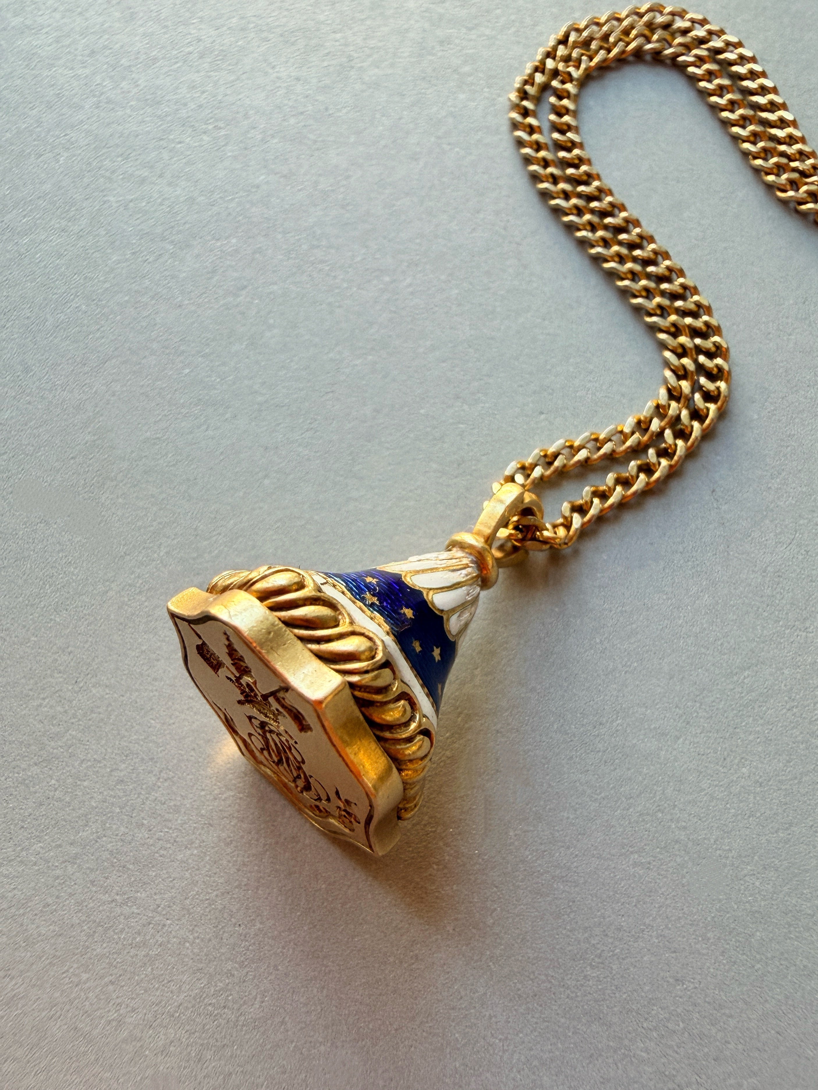 Victorian 18K gold seal fob pendant “Even all others do, I will not”
