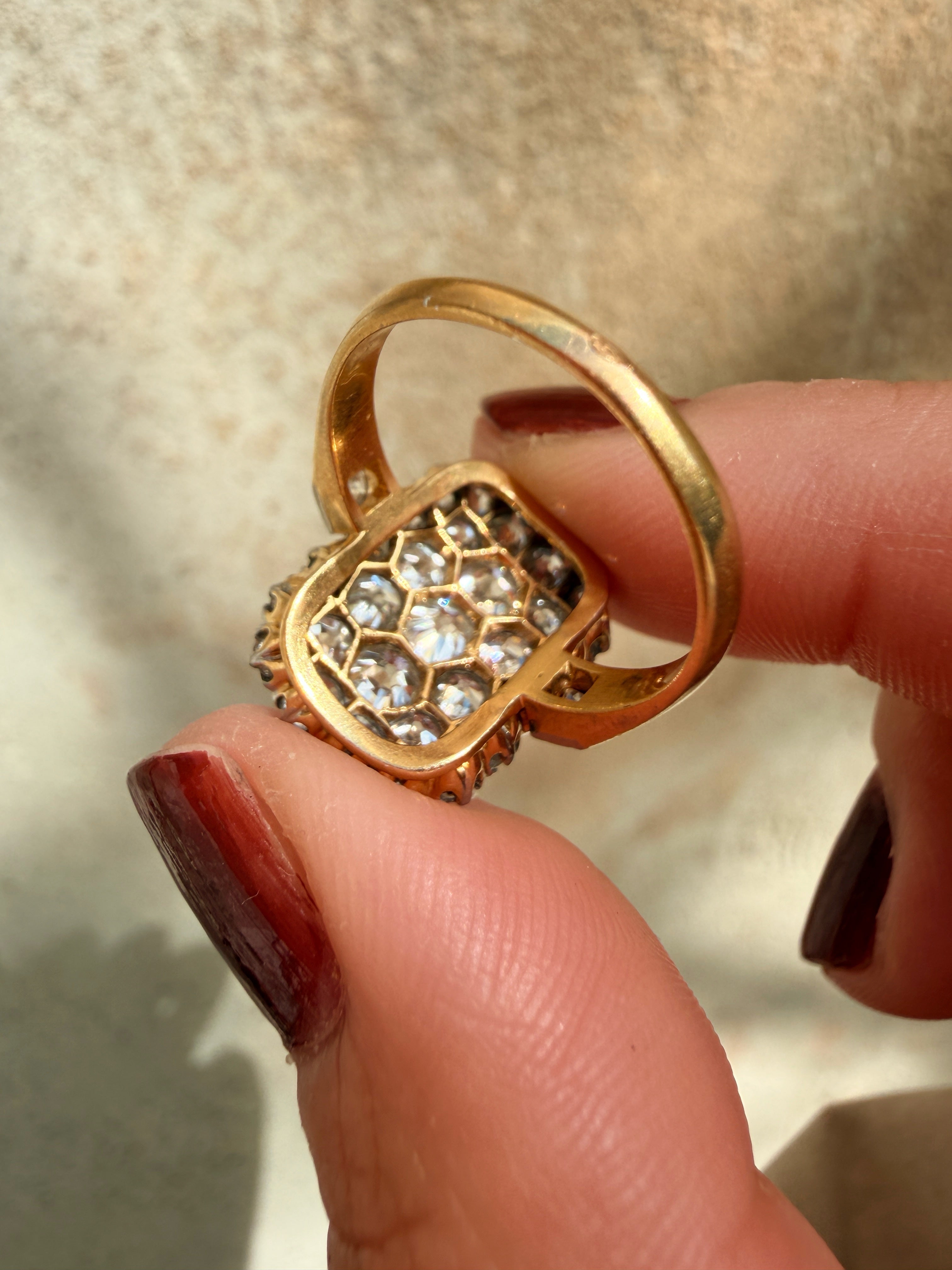 Art Deco 18K gold old mine cut diamond ring