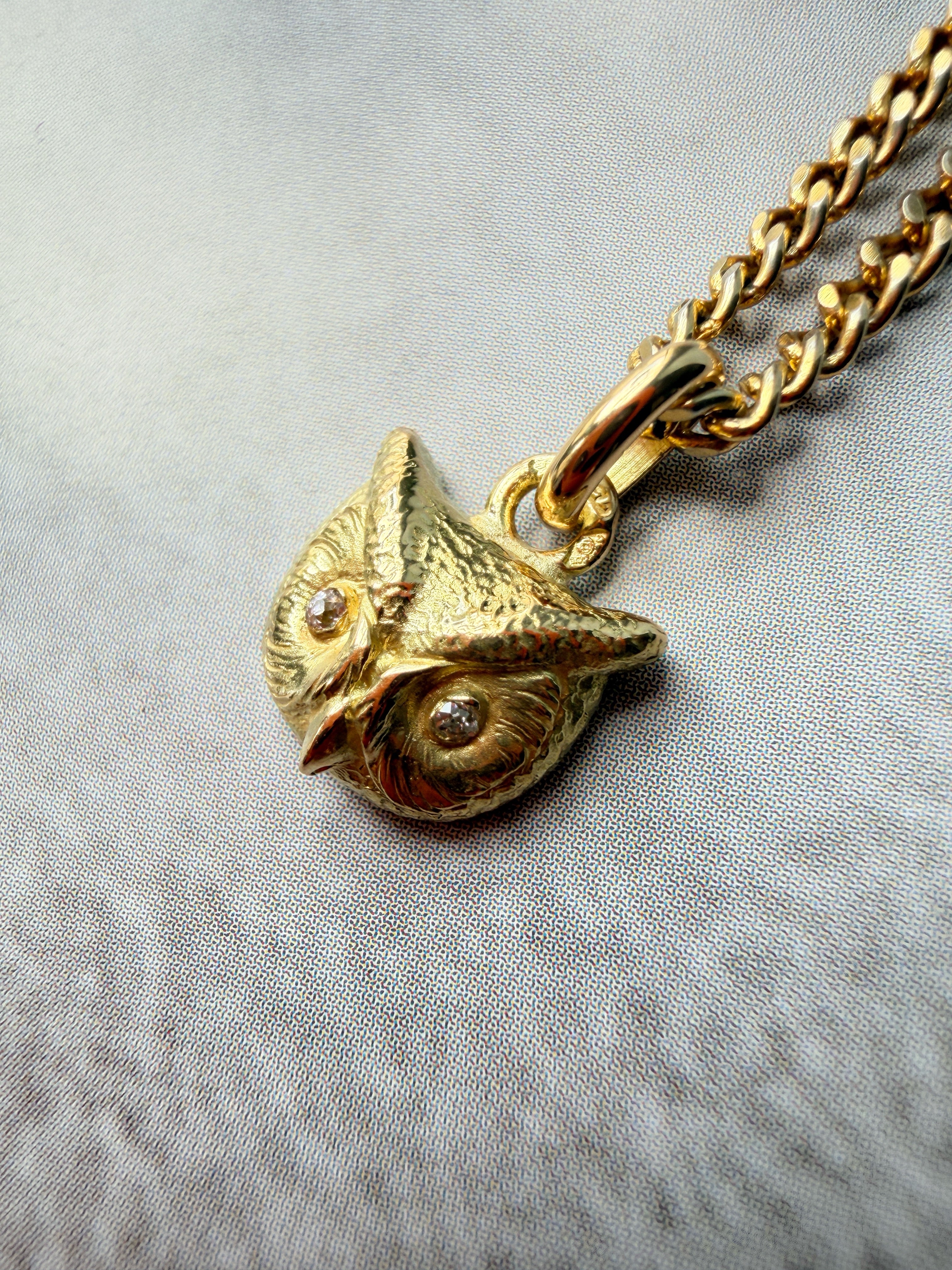 Antique 18K yellow gold owl pendant