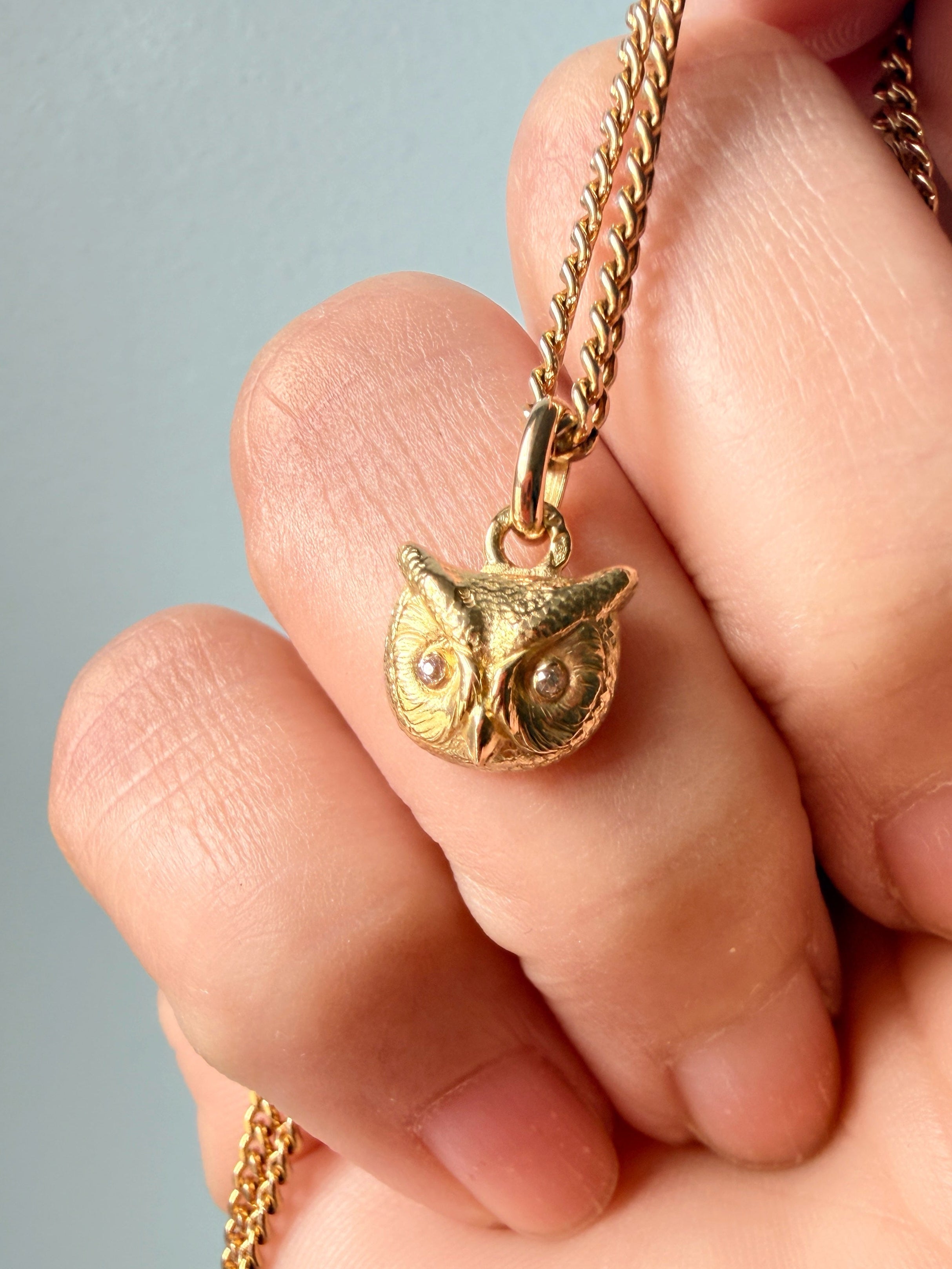 Antique 18K yellow gold owl pendant