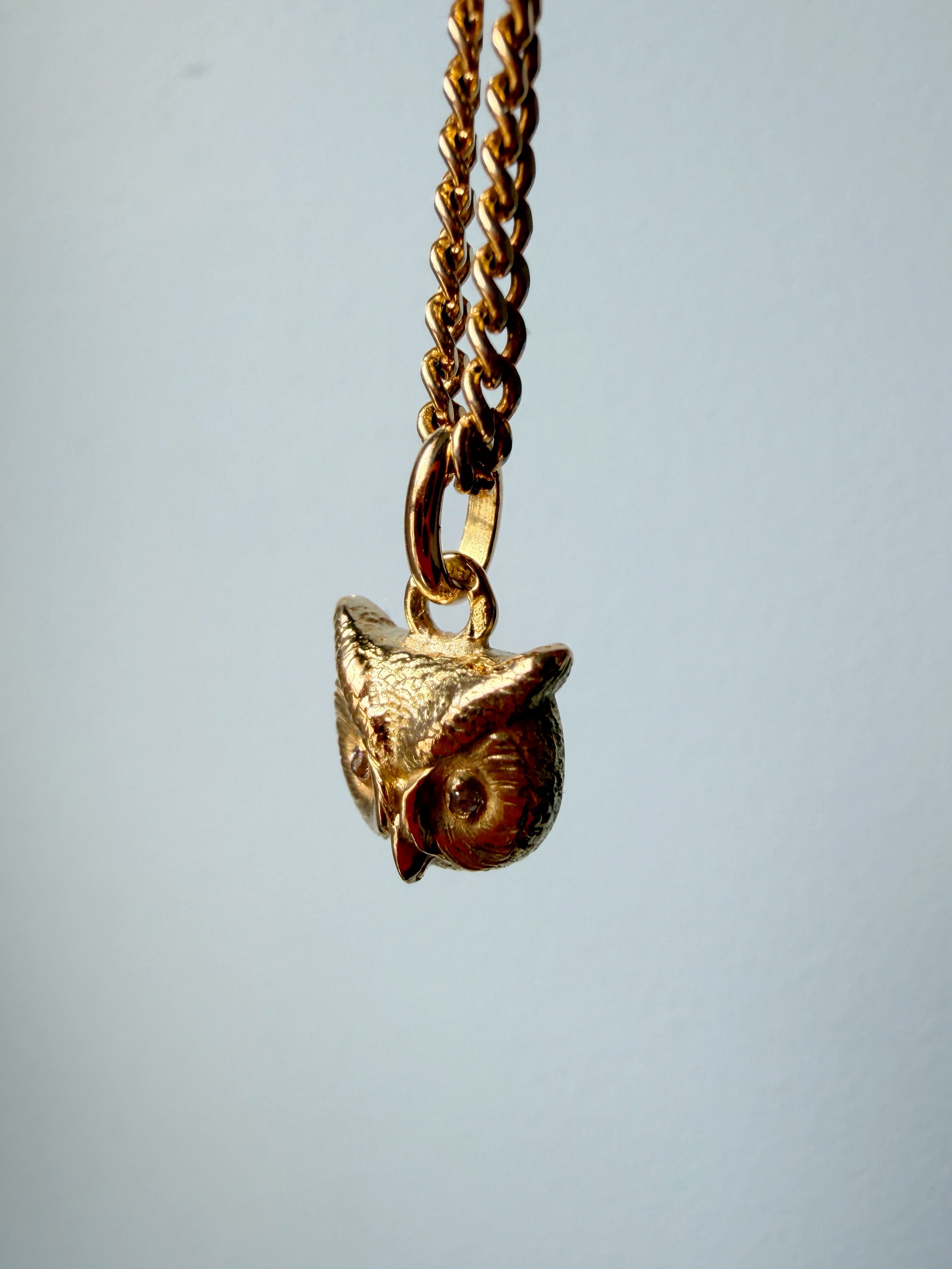 Antique 18K yellow gold owl pendant