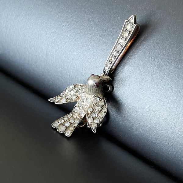 Victorian era 18K gold trembling diamond bird pendant