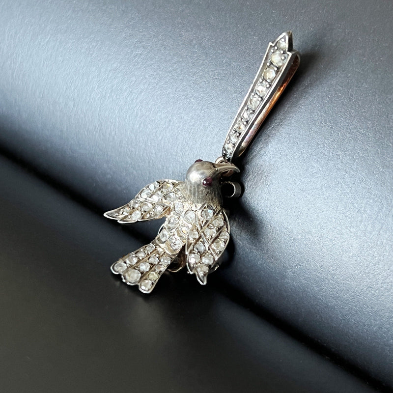 Victorian era 18K gold trembling diamond bird pendant