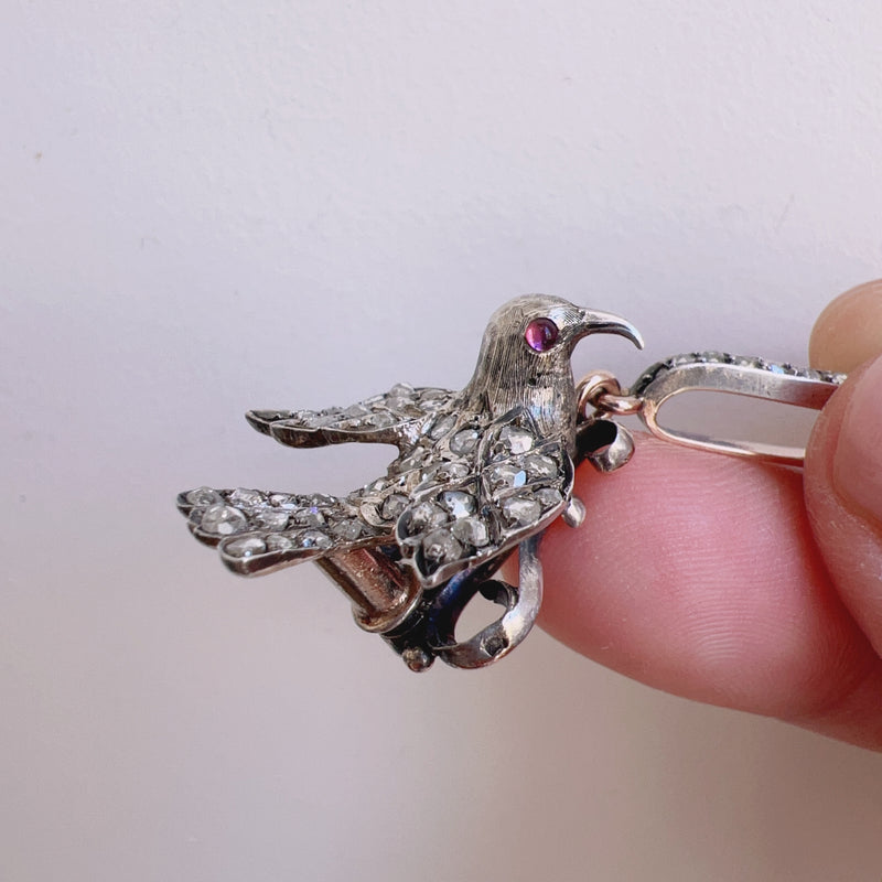 Victorian era 18K gold trembling diamond bird pendant