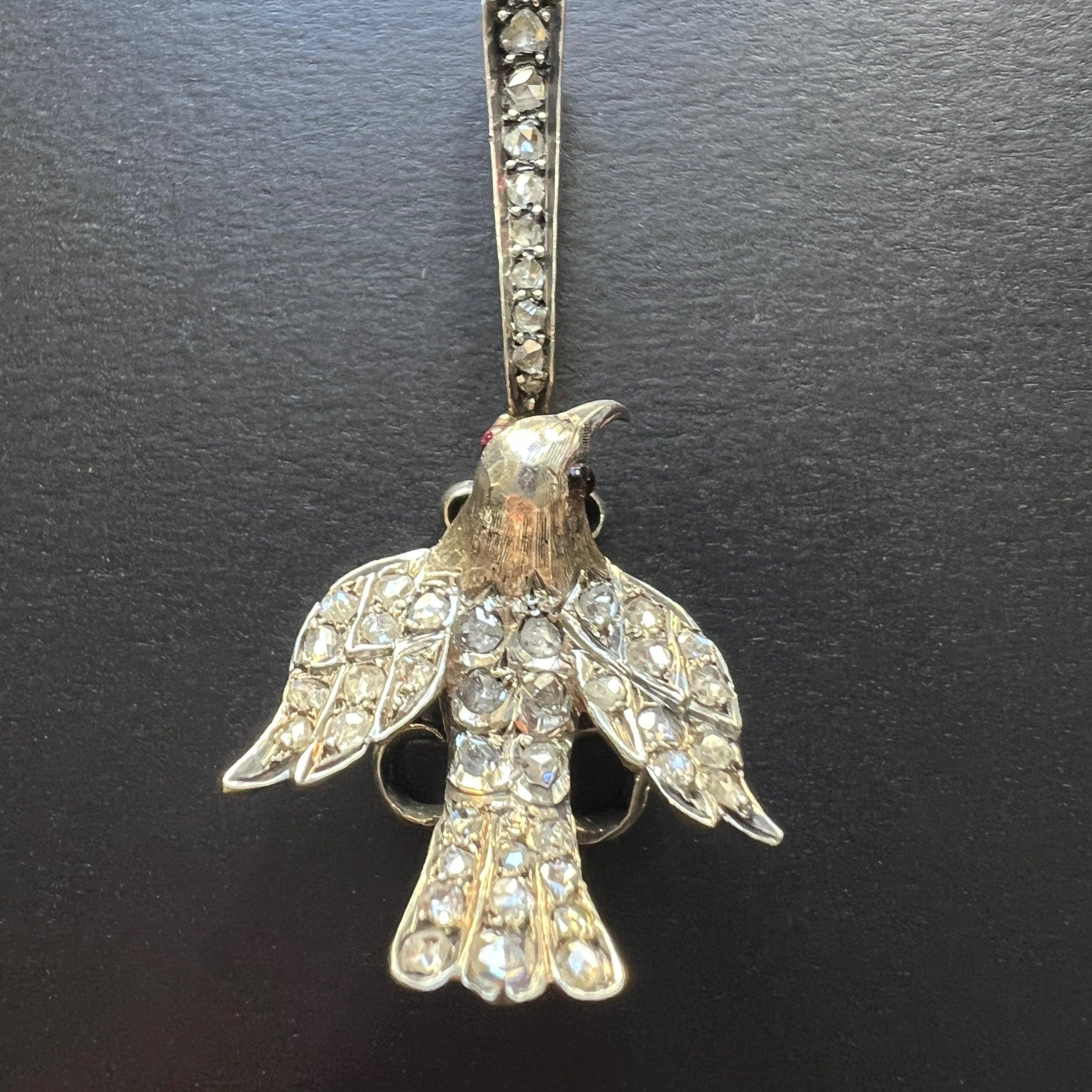 Victorian era 18K gold trembling diamond bird pendant - Curiously timeless