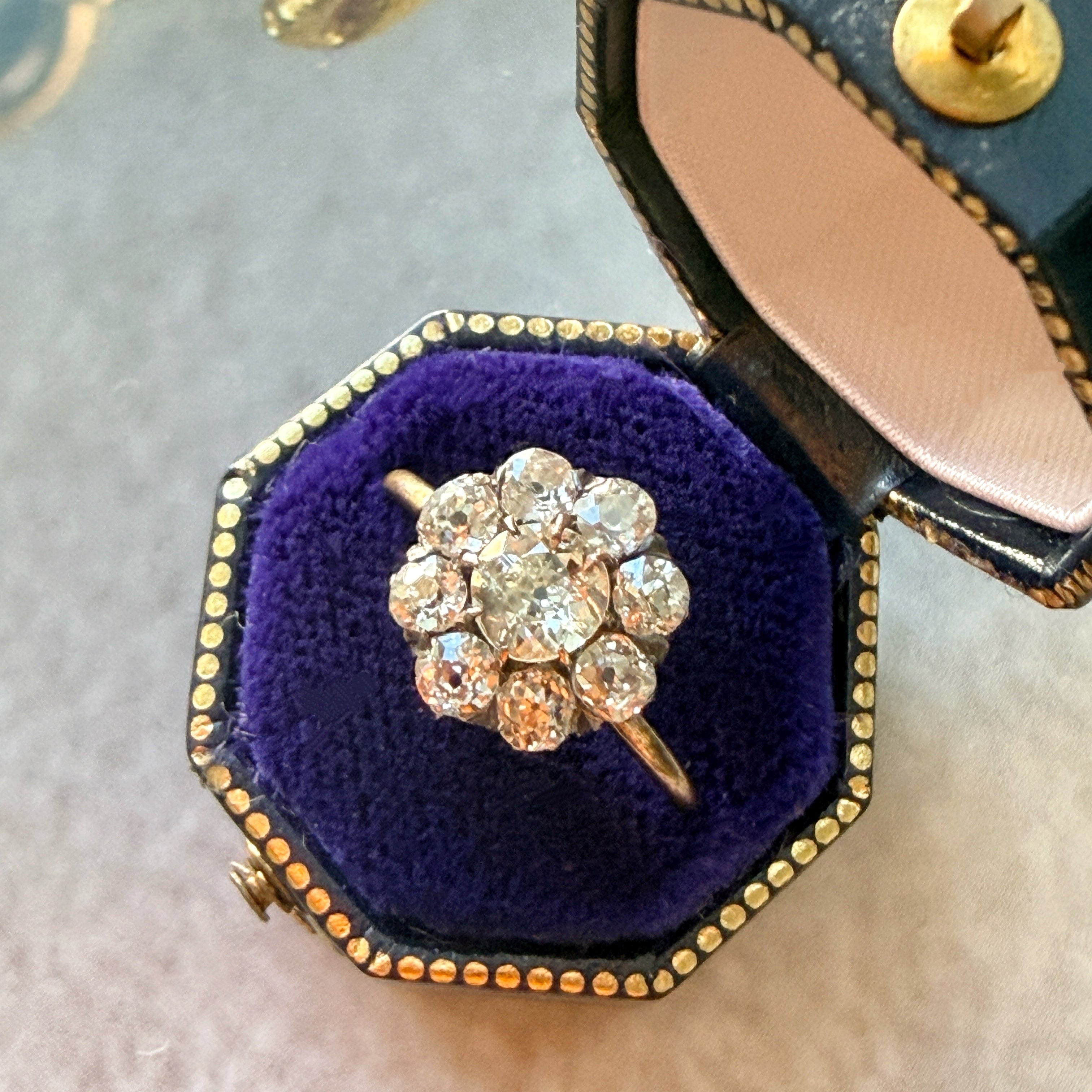 Victorian 18K gold old mine diamond cluster ring