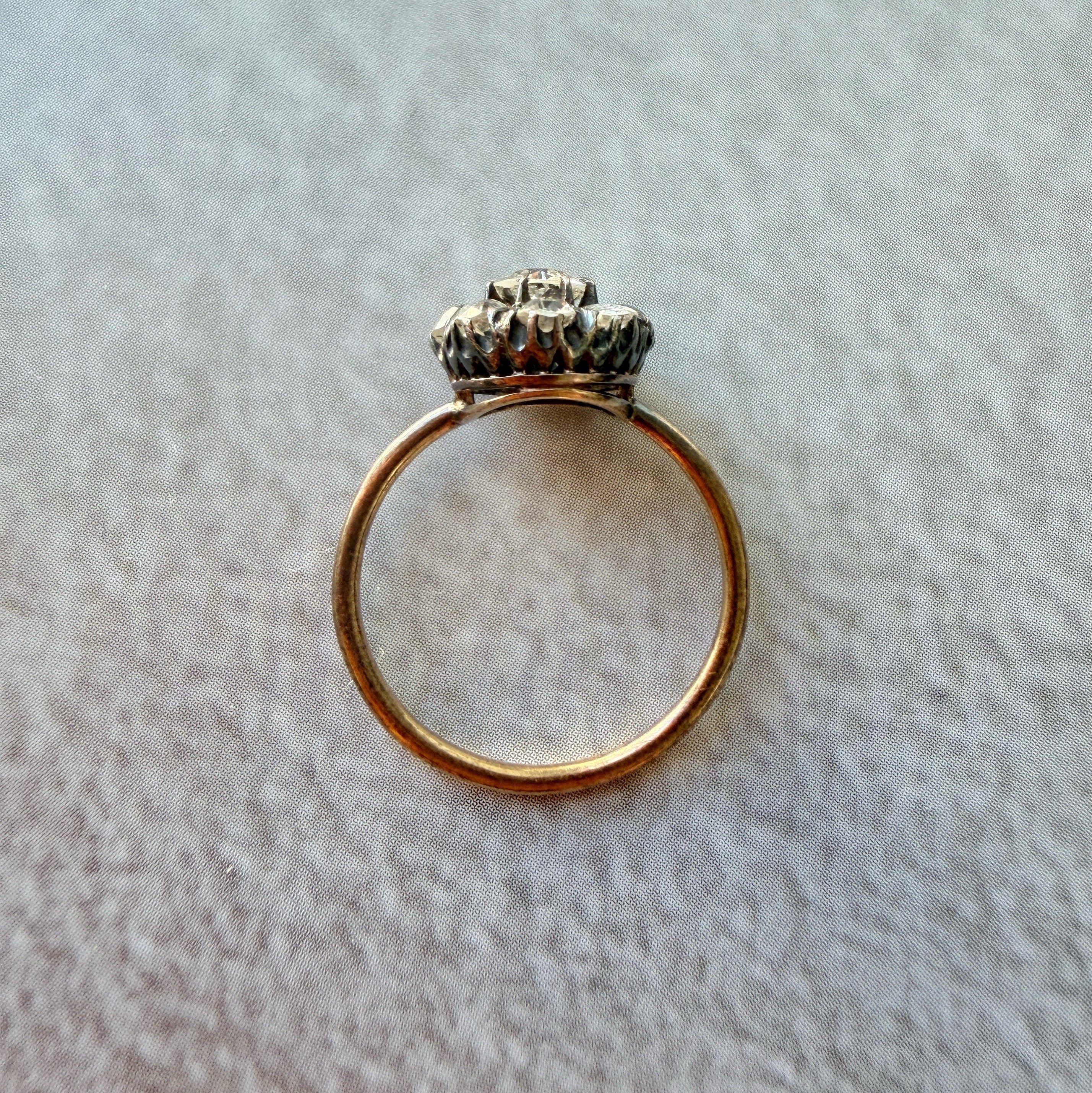 Victorian 18K gold old mine diamond cluster ring