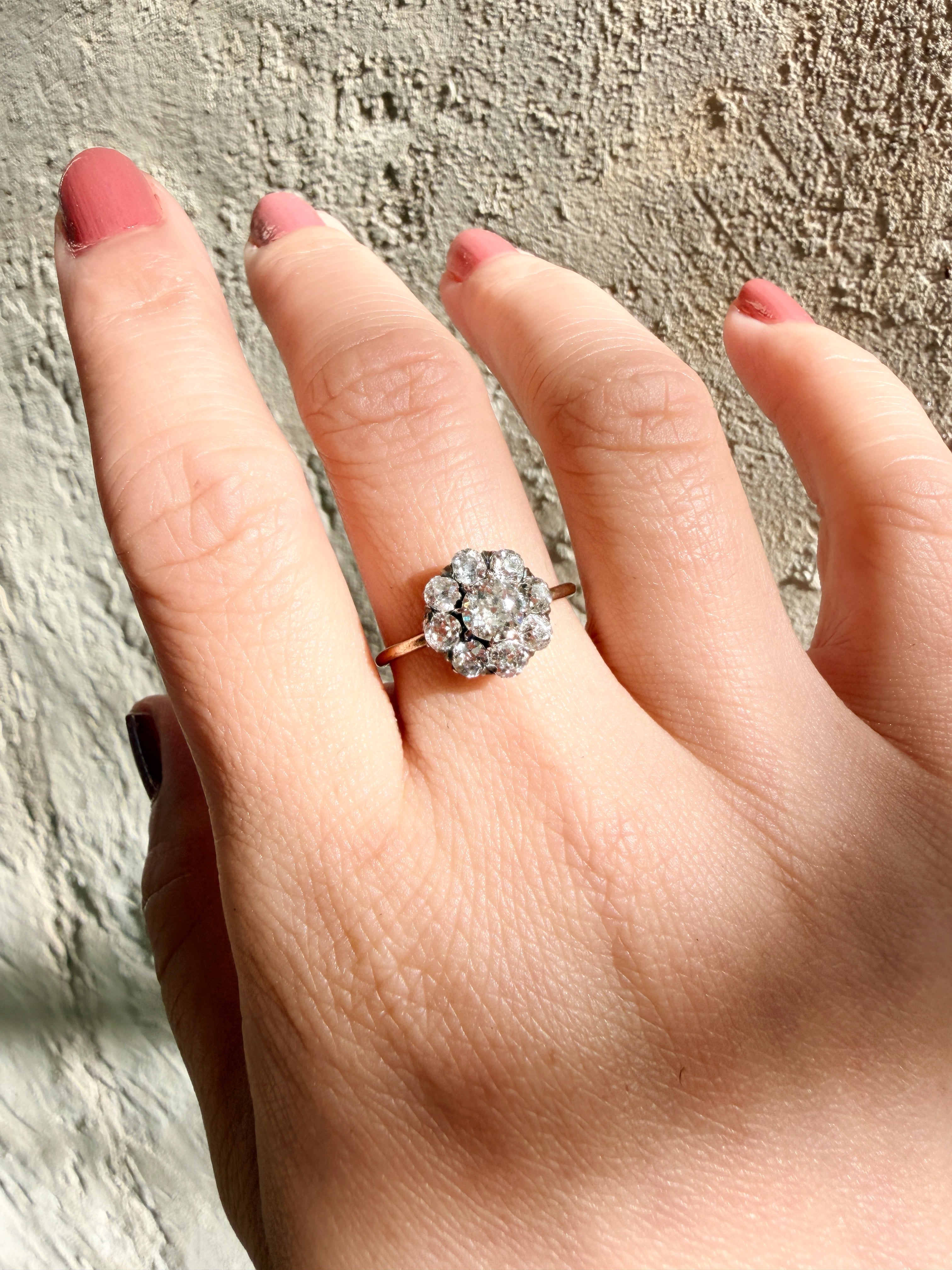 Victorian 18K gold old mine diamond cluster ring