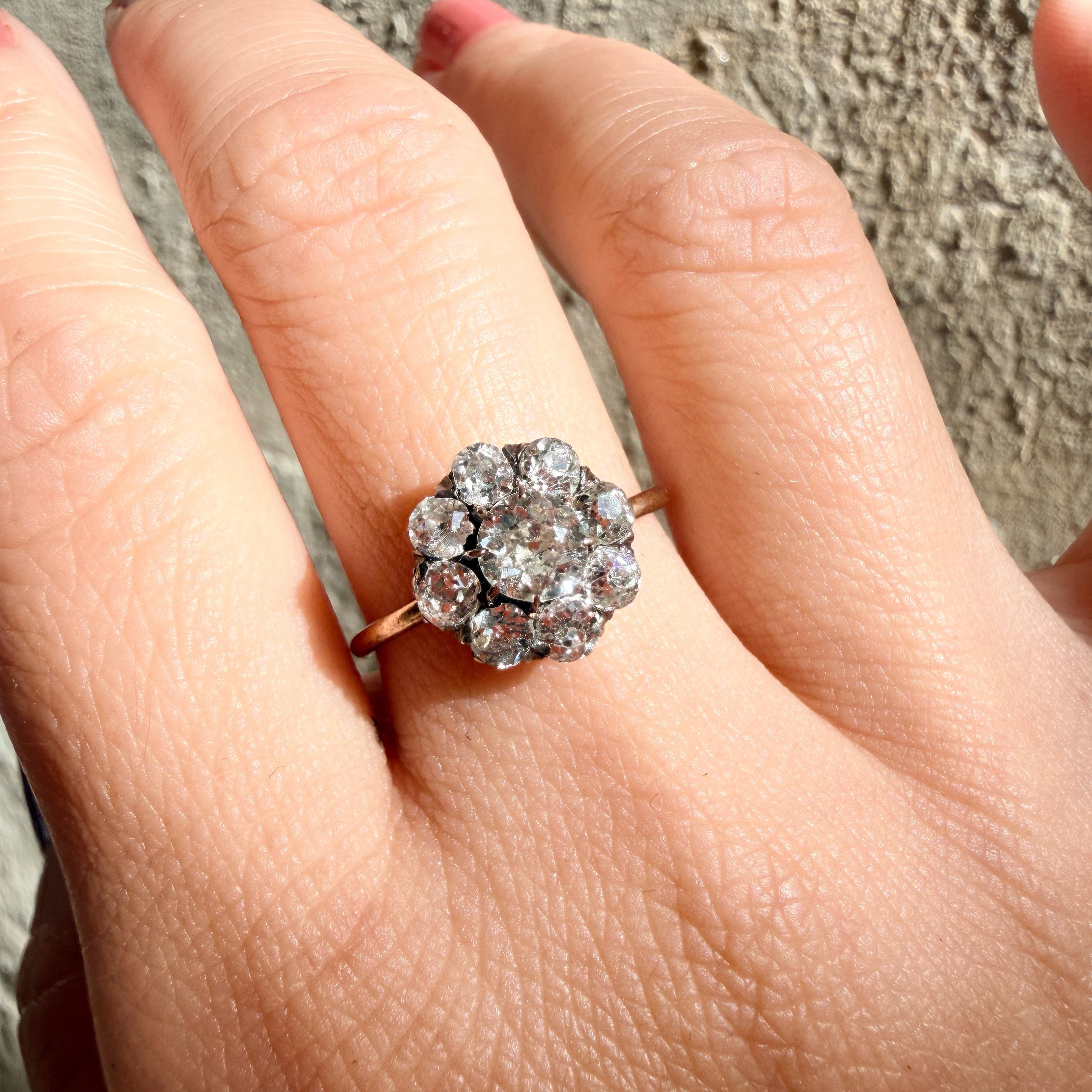 Victorian 18K gold old mine diamond cluster ring