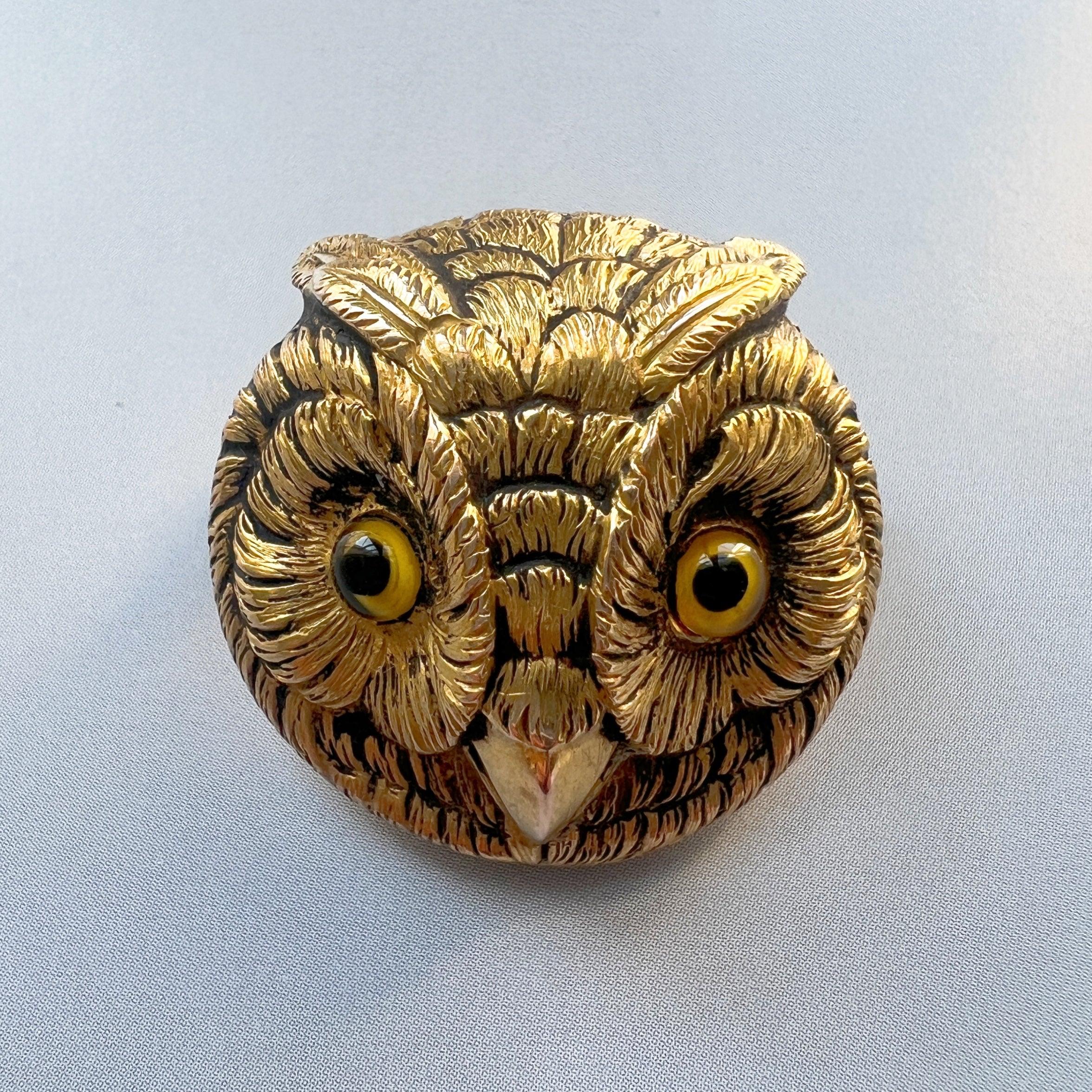 Exceptional Victorian era 18K gold owl brooch - Curiously timeless