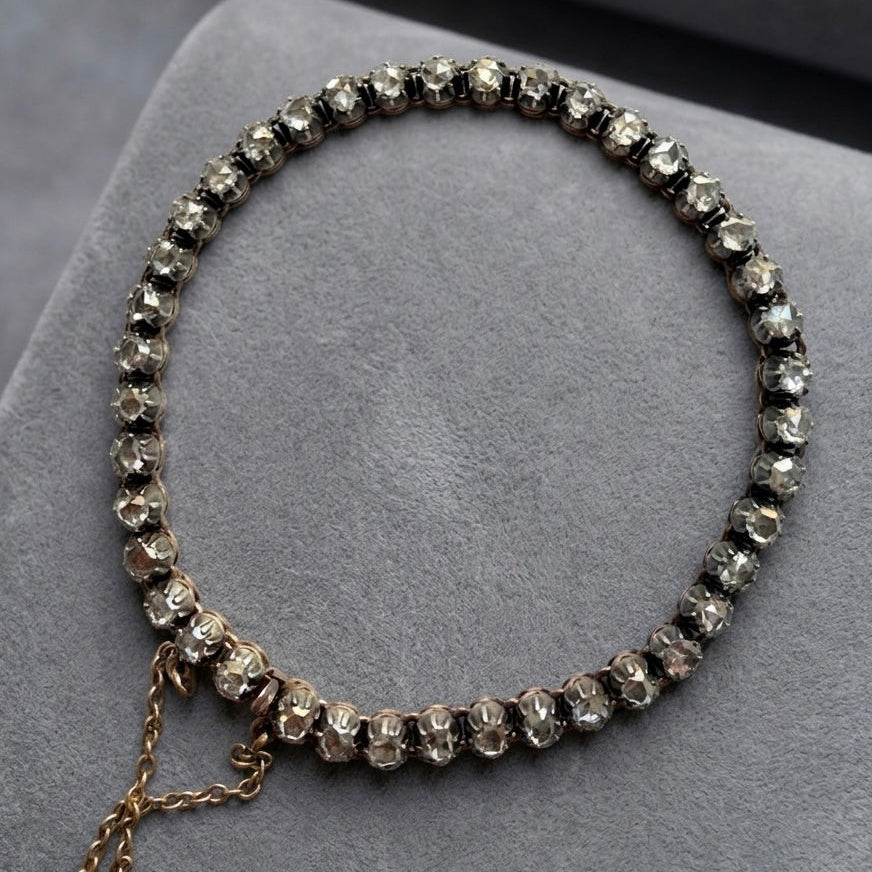 French antique 18K gold rose cut diamond rivière bracelet