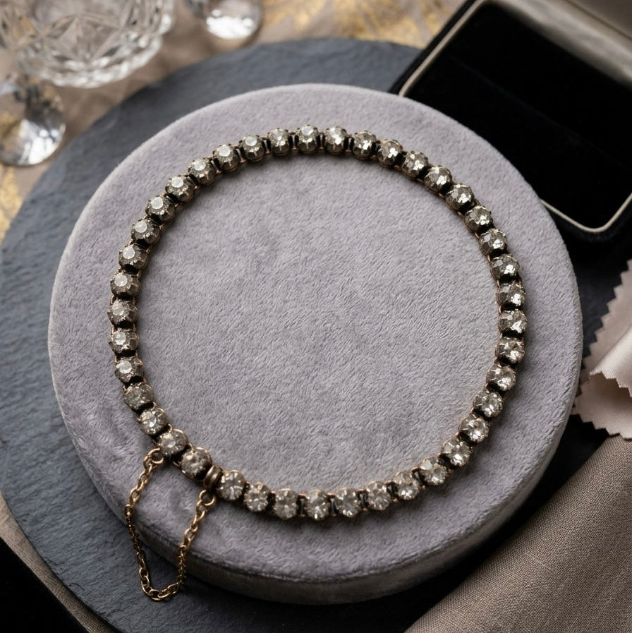 French antique 18K gold rose cut diamond rivière bracelet