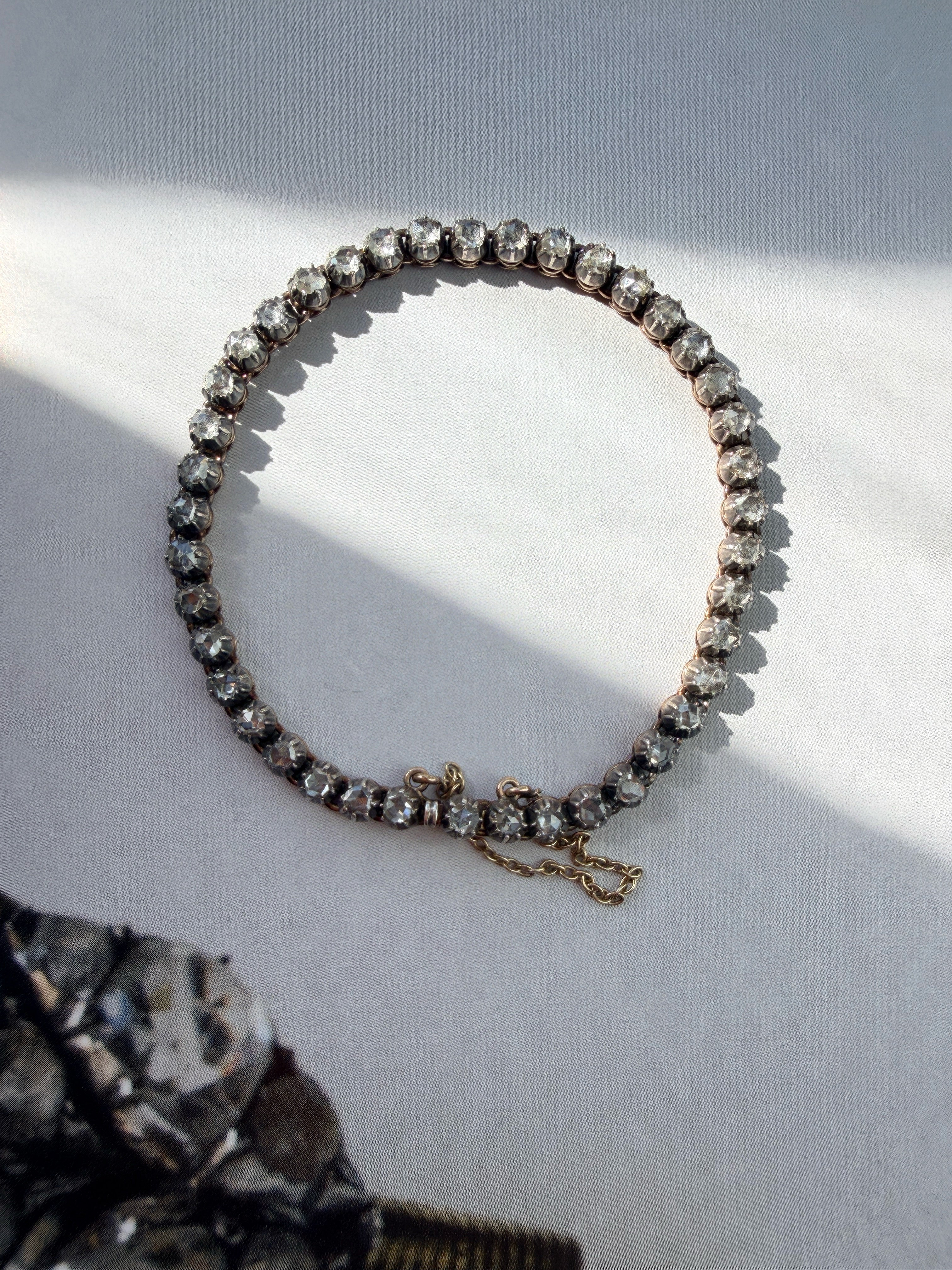 French antique 18K gold rose cut diamond rivière bracelet