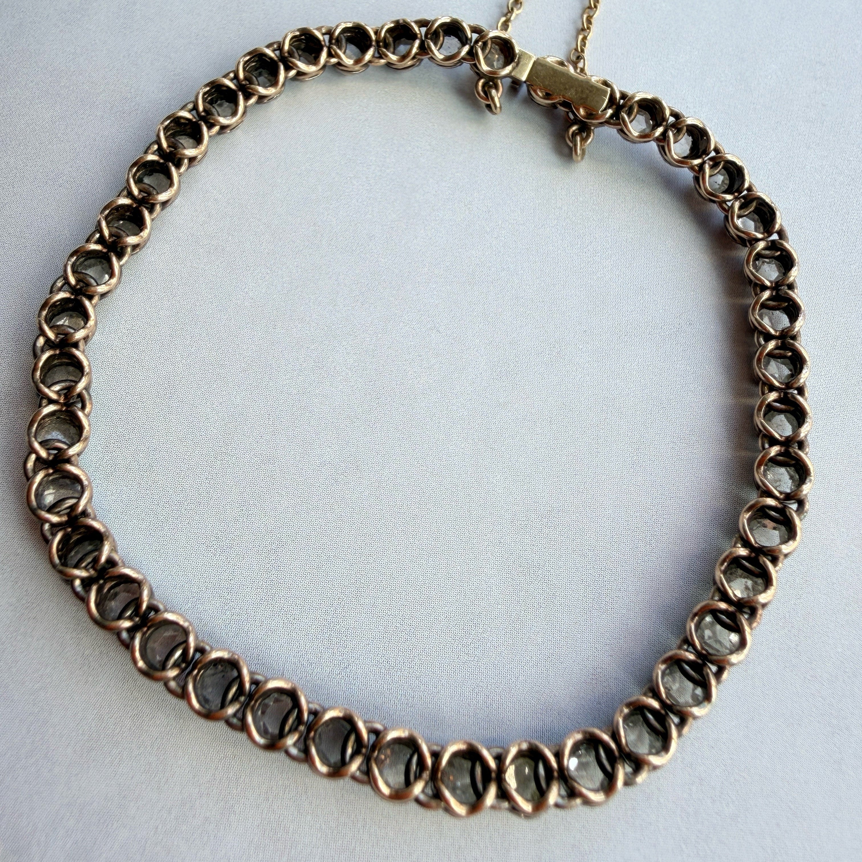 French antique 18K gold rose cut diamond rivière bracelet