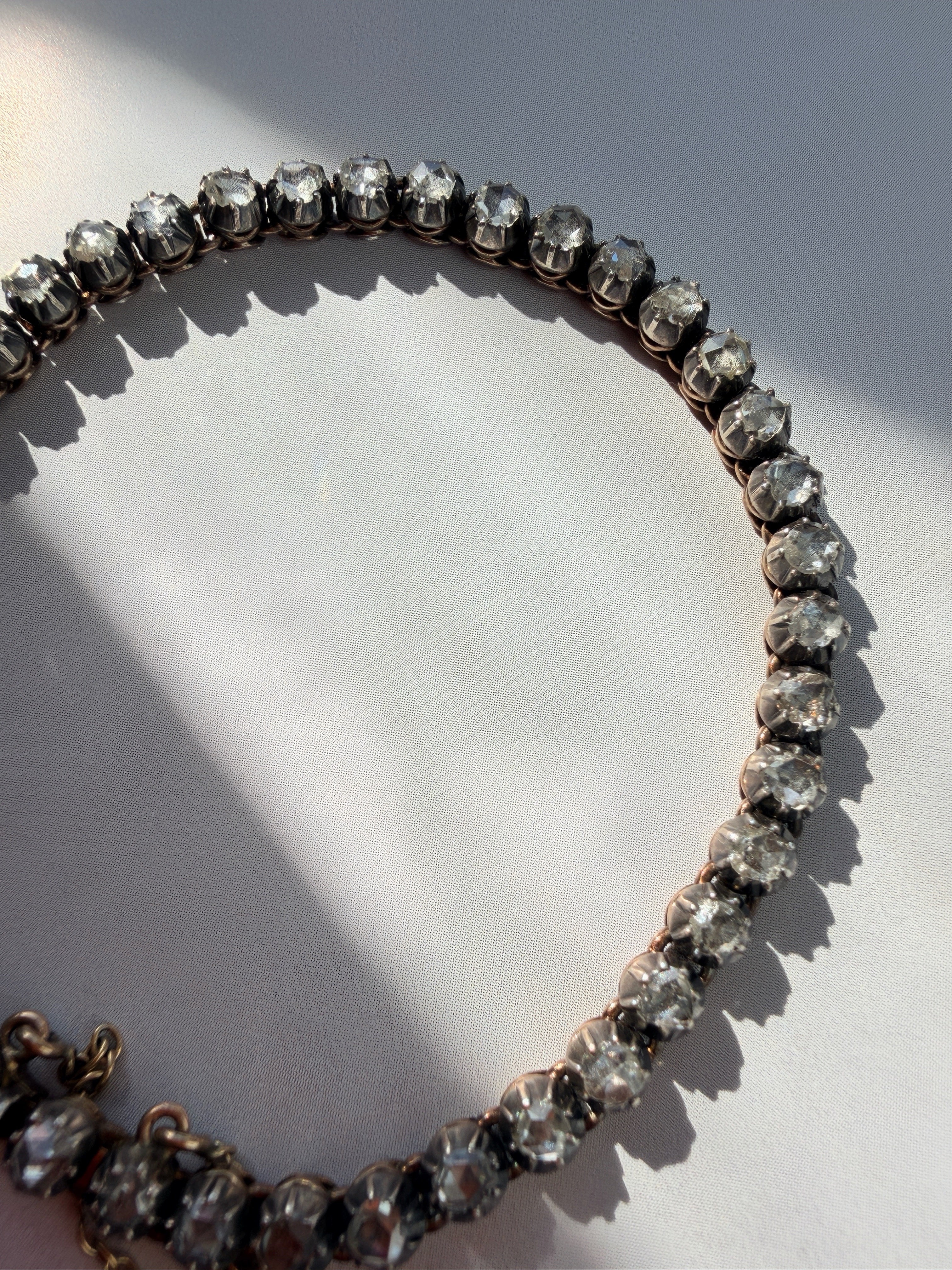 French antique 18K gold rose cut diamond rivière bracelet