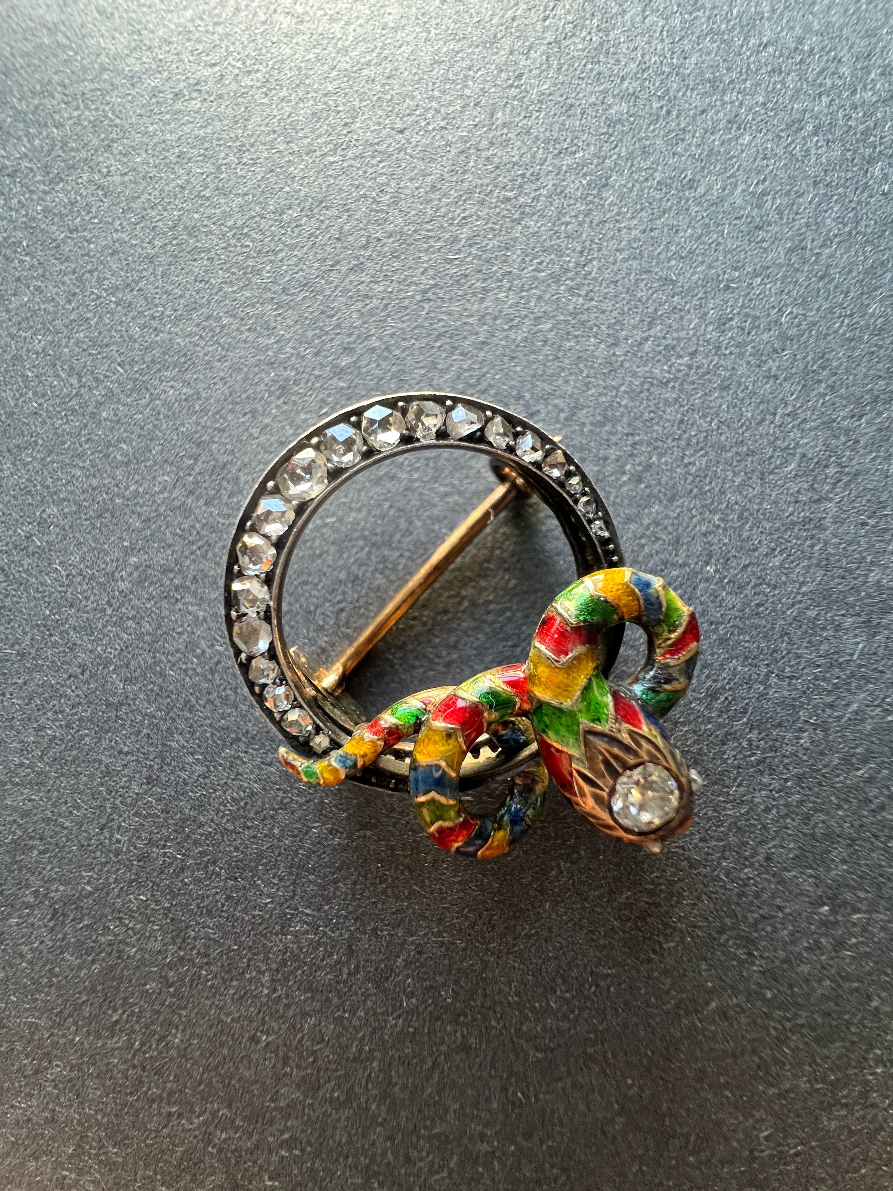 Victorian era 18K Gold Diamond Snake Brooch Pendant