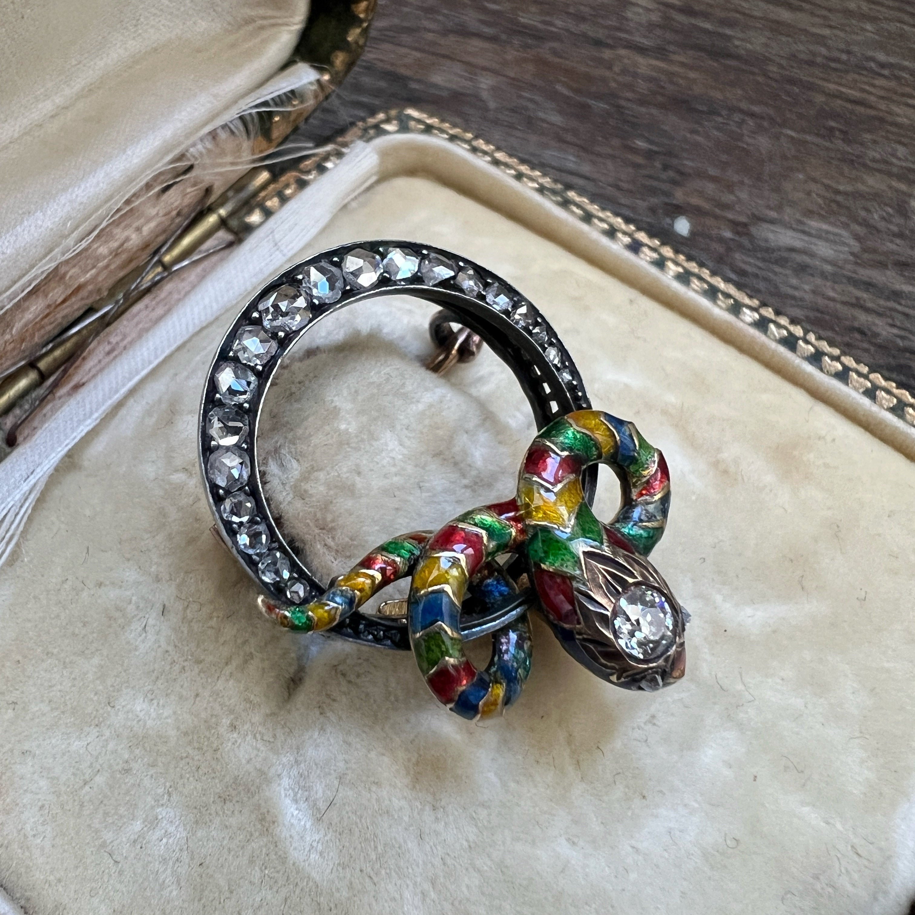 Victorian era 18K Gold Diamond Snake Brooch Pendant