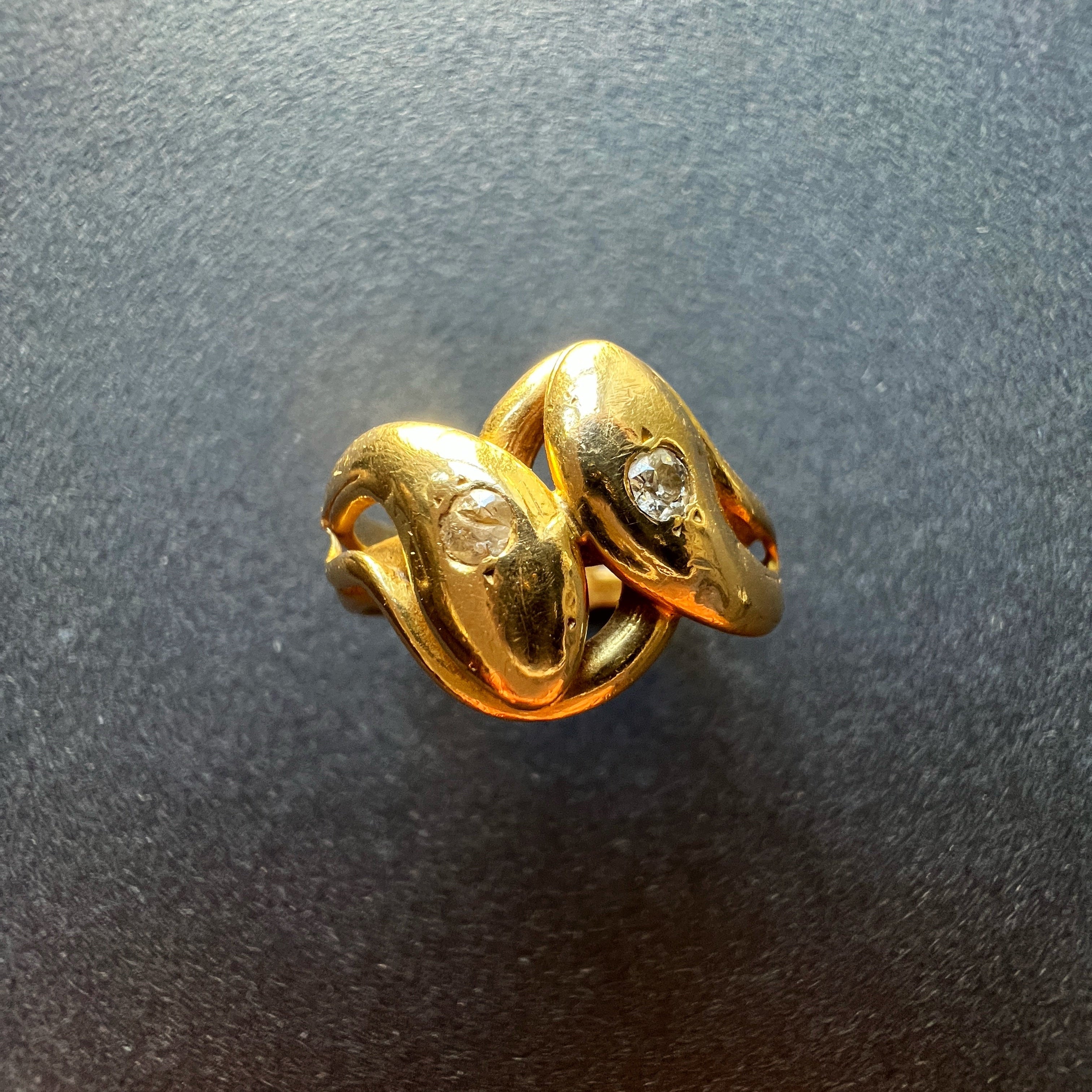 Victorian 18K Gold Double Snake diamond Ring