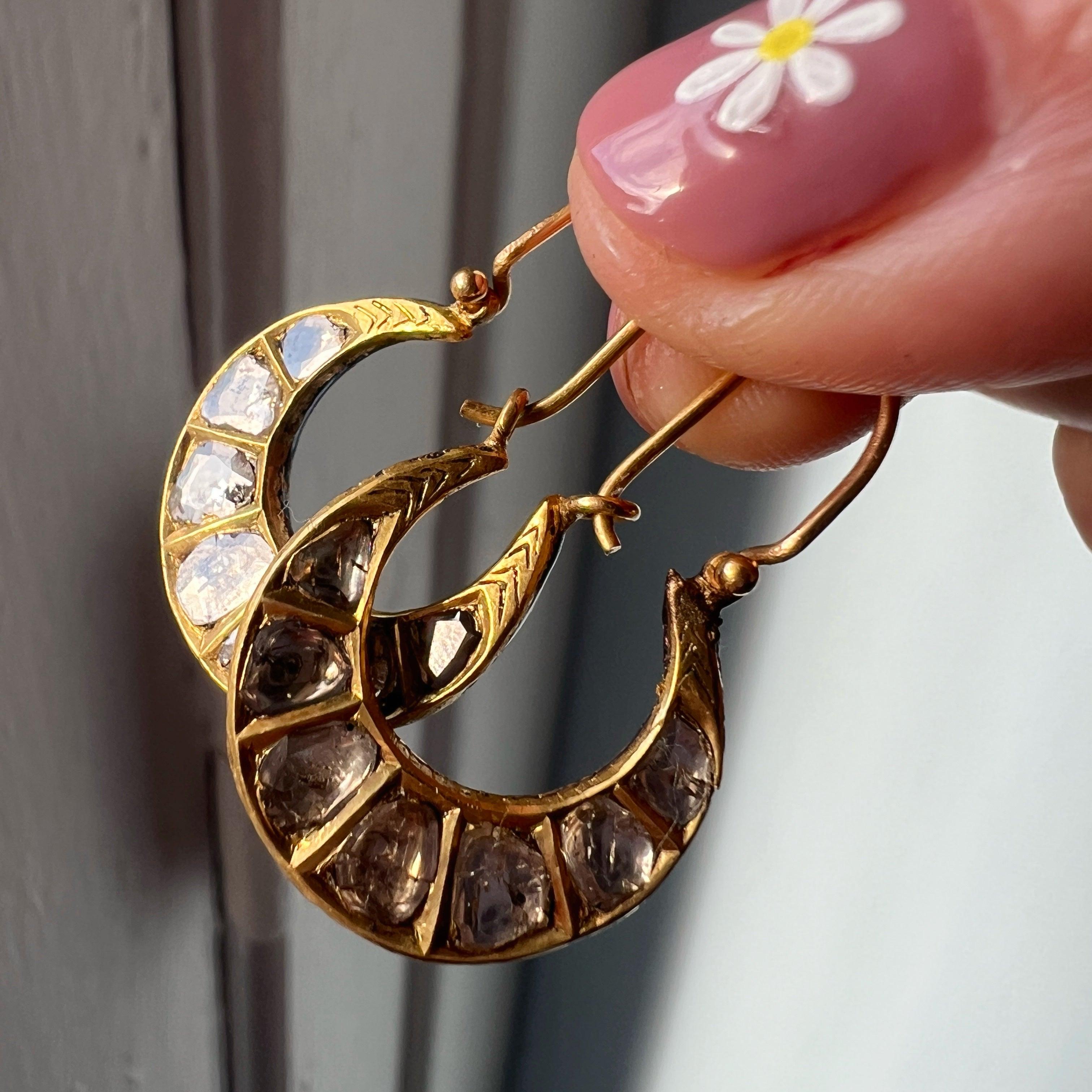 Antique Indian 22K Gold enamel diamond hoop earrings - Curiously timeless