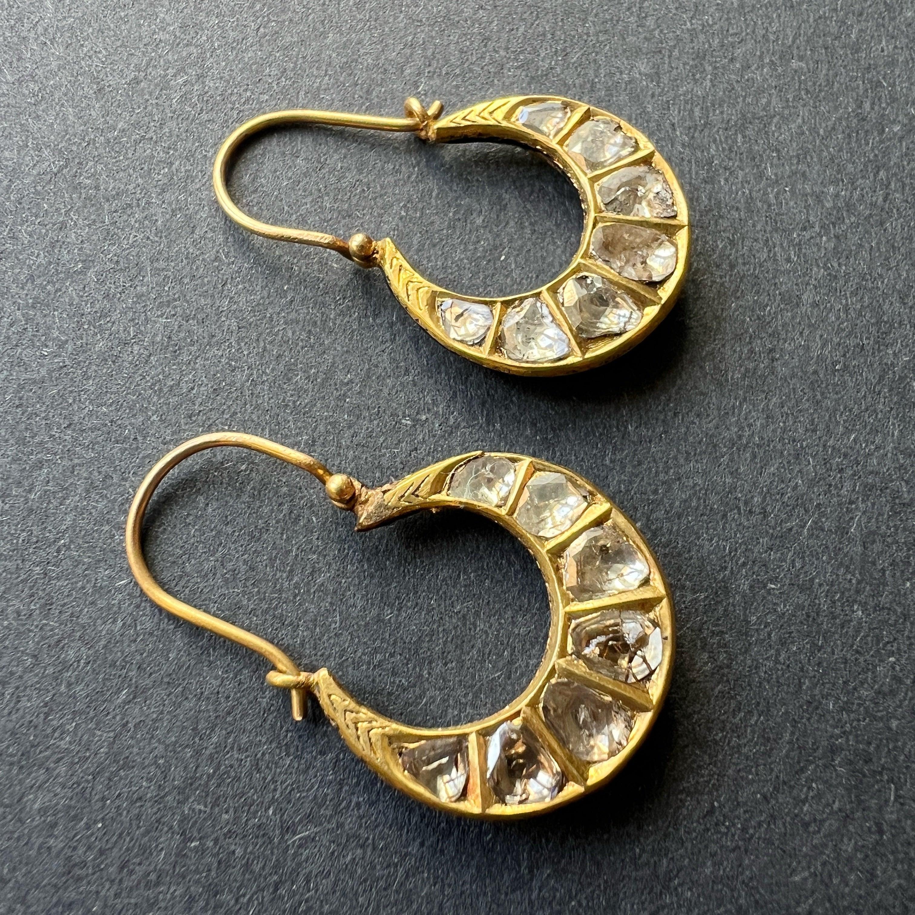 Antique Indian 22K Gold enamel diamond hoop earrings - Curiously timeless