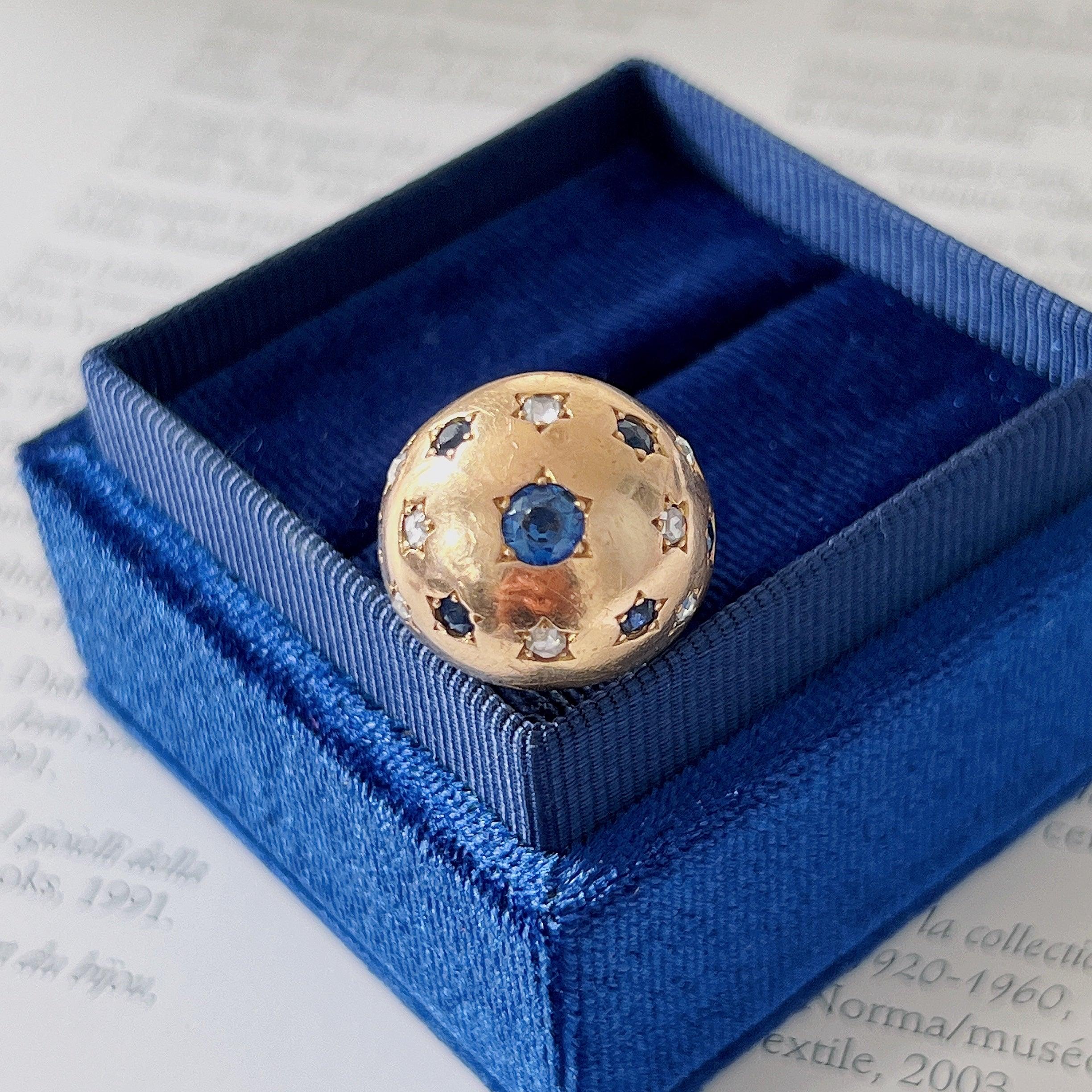 Vintage retro 18K gold blue sapphire diamond bombe star ring - Curiously timeless