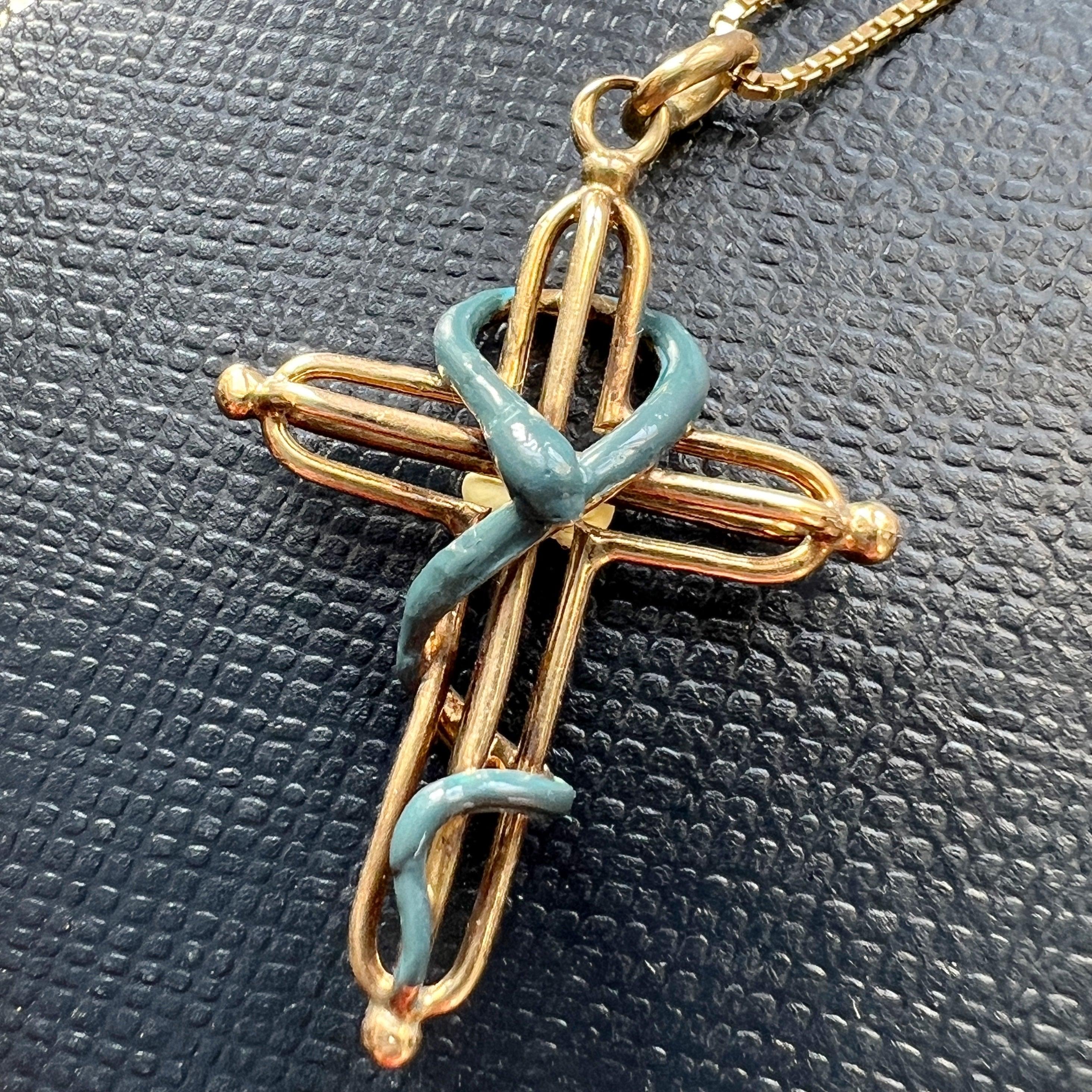 Victorian era 18K gold snake over a cross pendant - Curiously timeless