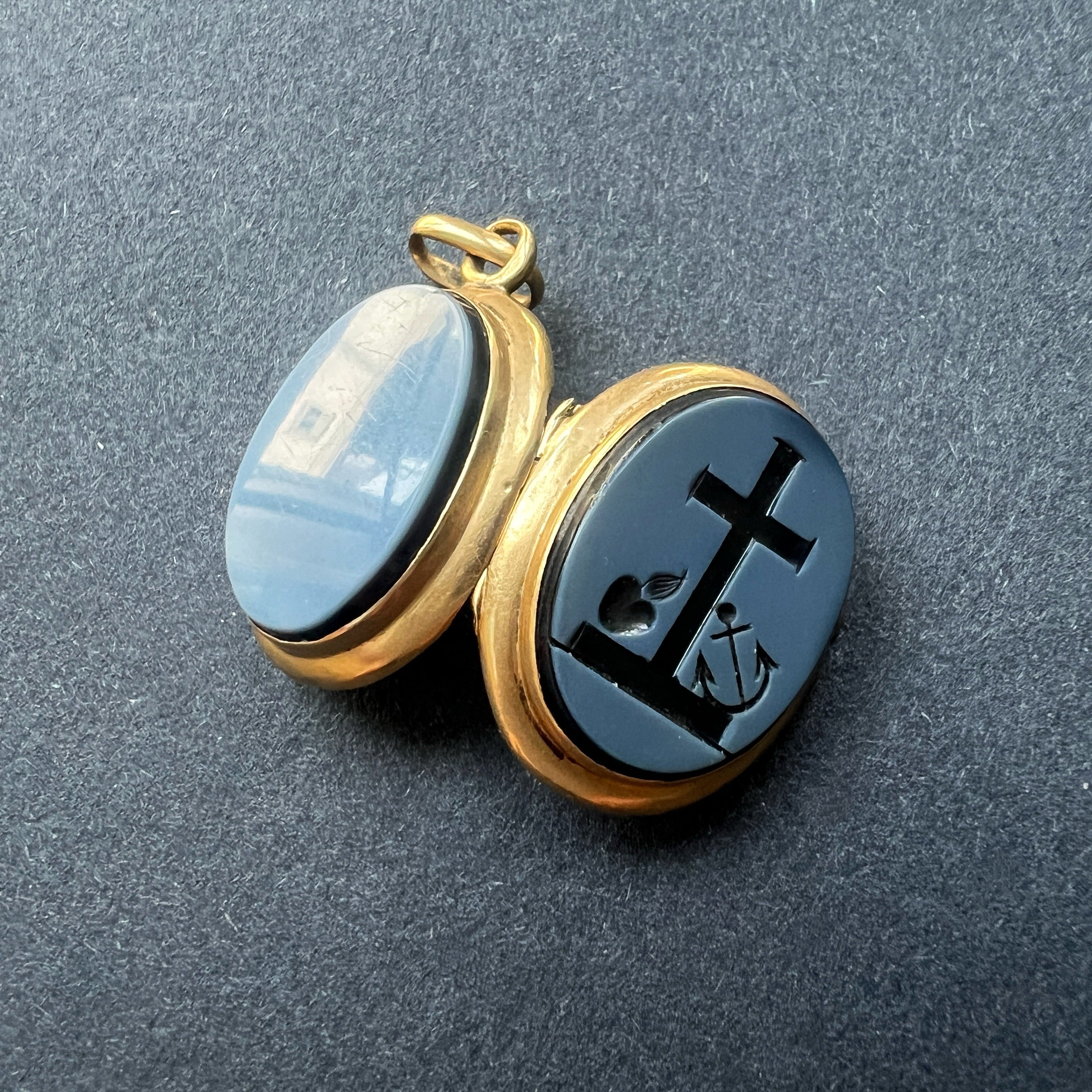 Victorian 18K Gold Faith, Hope & Charity agate intaglio Locket Pendant