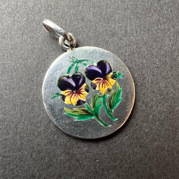 Victorian silver double pansy flowers pendant - Curiously timeless