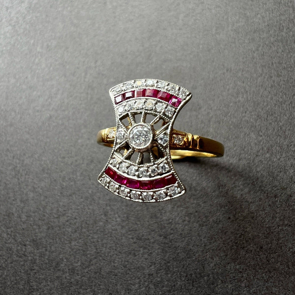 Art Deco 18K gold platinum ruby diamond ring - Curiously timeless