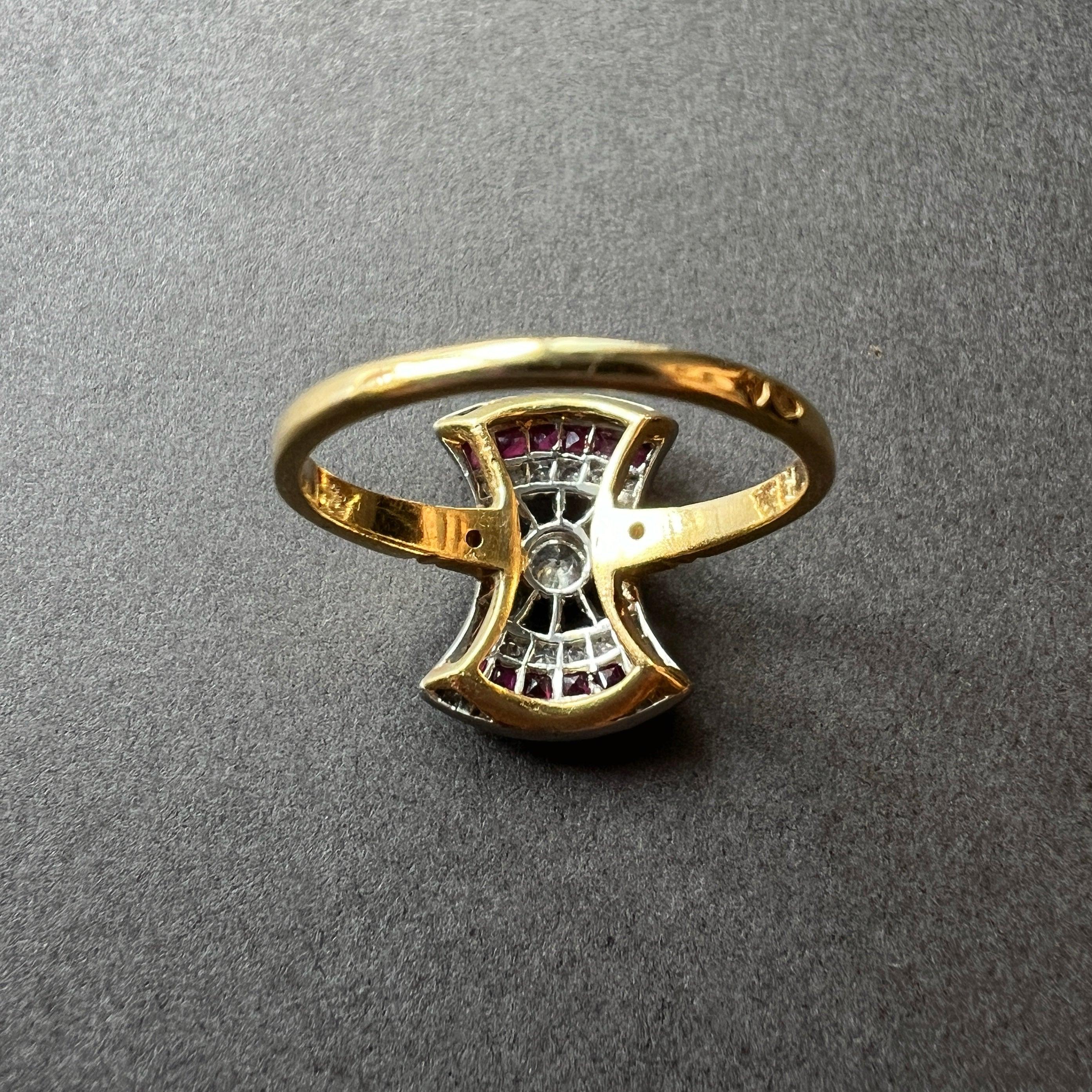 Art Deco 18K gold platinum ruby diamond ring - Curiously timeless