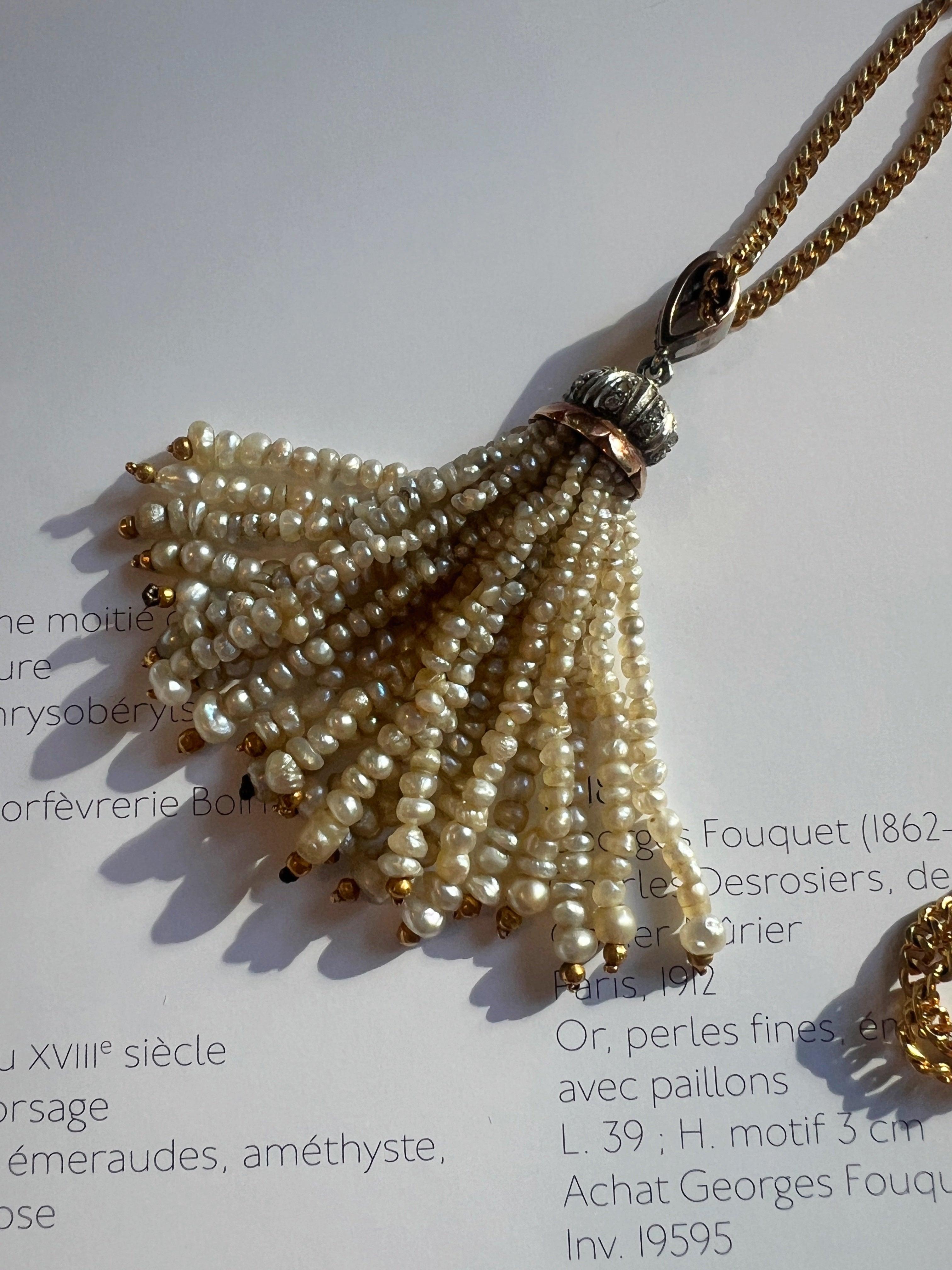 Art Deco era platinum diamond pearl tassel pendant - Curiously timeless