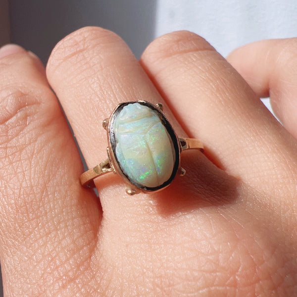 Victorian era 18K gold opal scarab ring