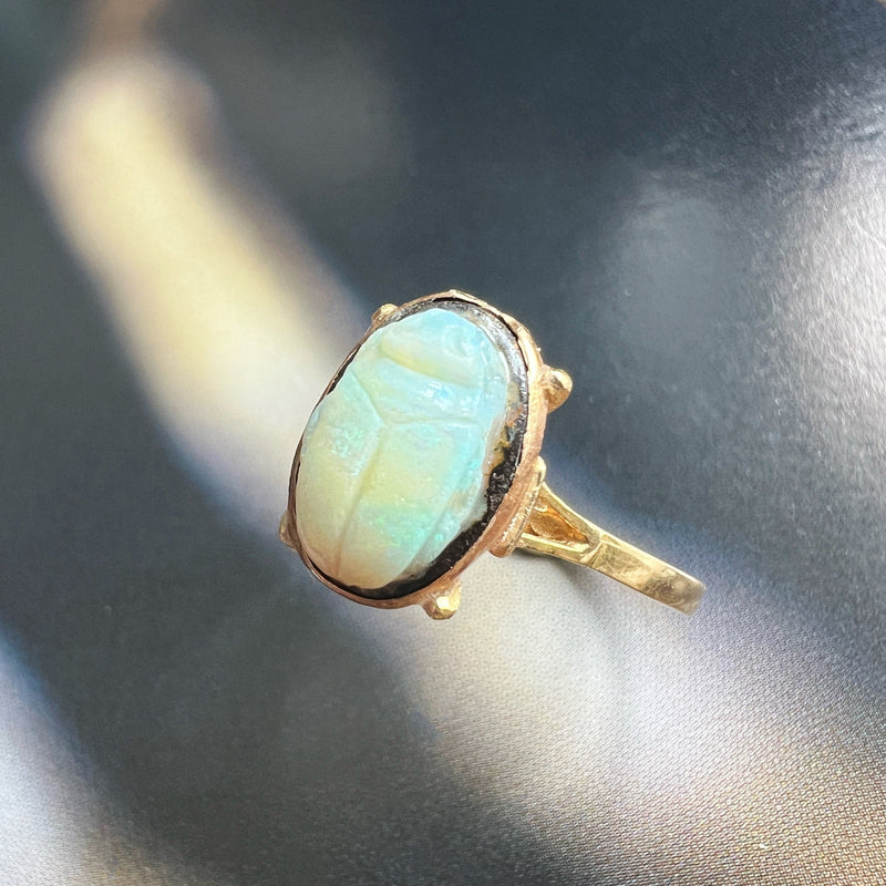 Victorian era 18K gold opal scarab ring