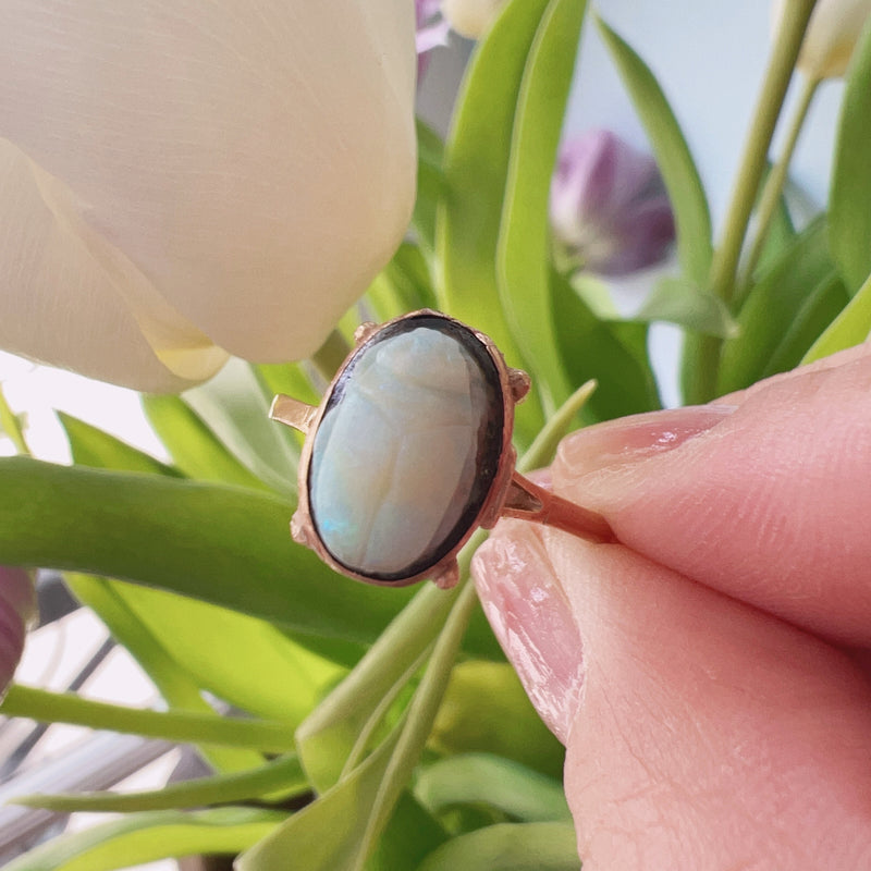 Victorian era 18K gold opal scarab ring