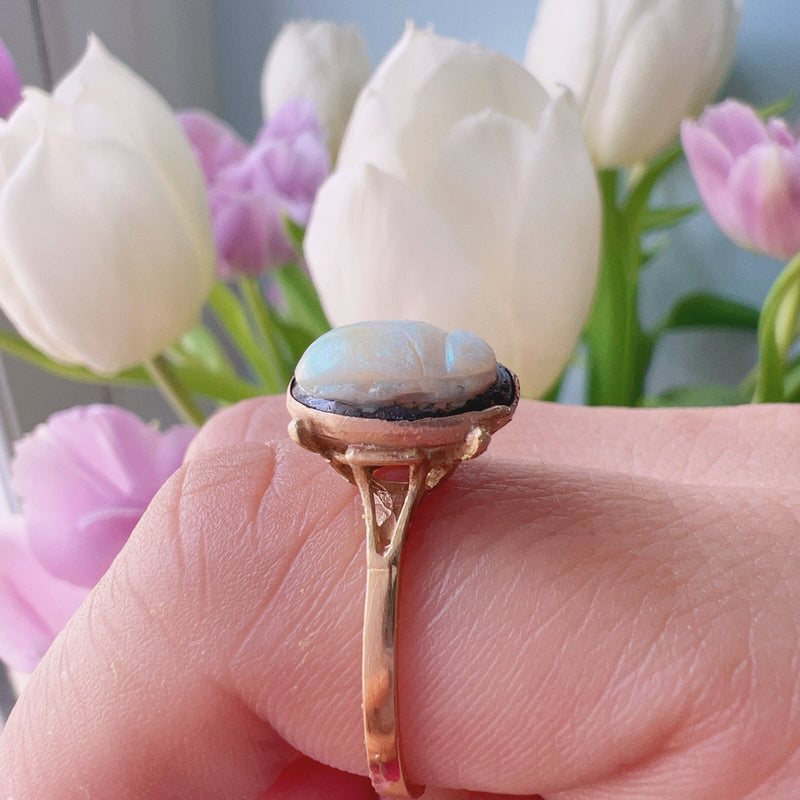 Victorian era 18K gold opal scarab ring