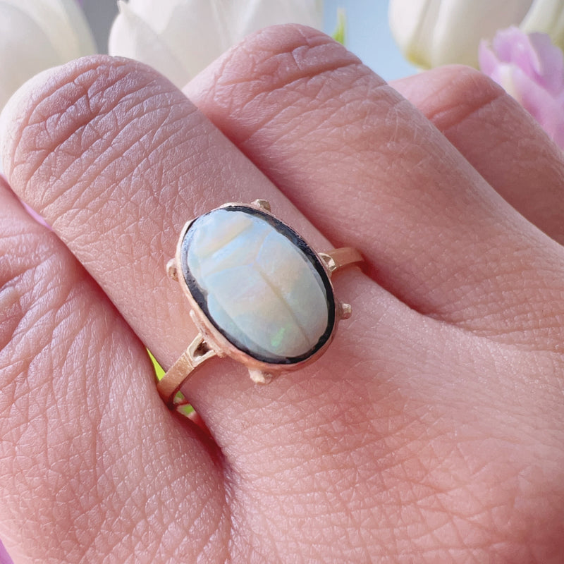 Victorian era 18K gold opal scarab ring