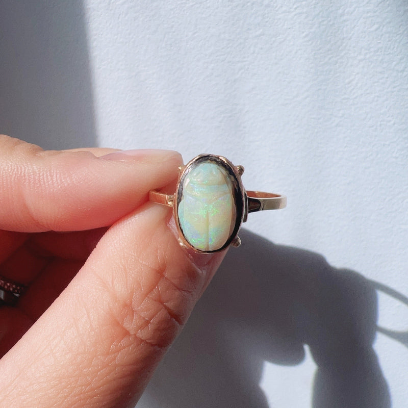 Victorian era 18K gold opal scarab ring