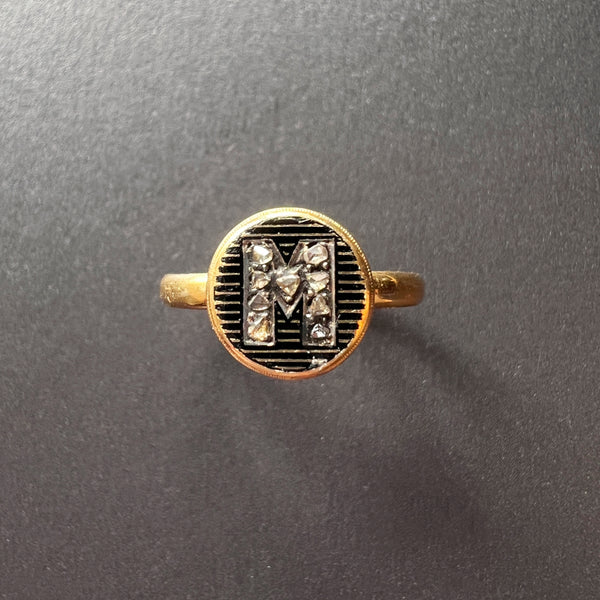 Victorian era 18K gold diamond “M” monogram ring