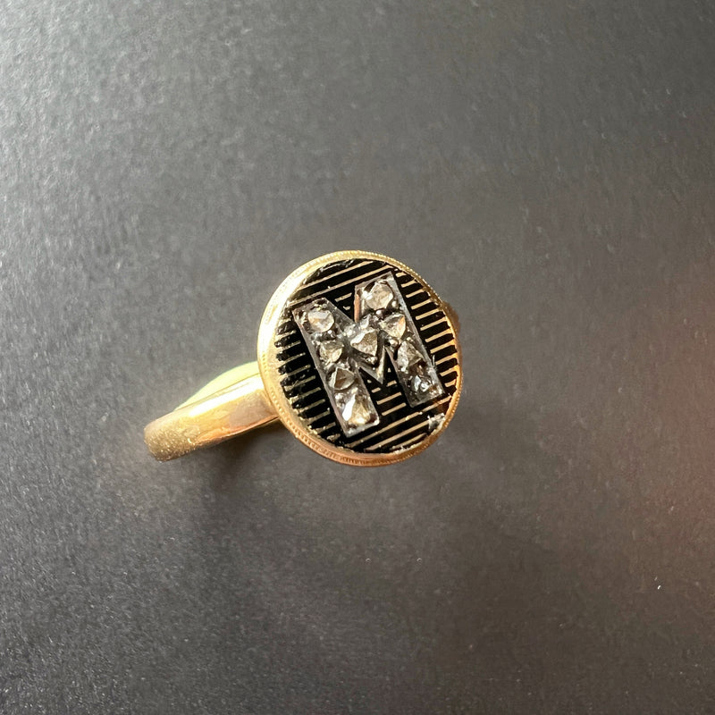 Victorian era 18K gold diamond “M” monogram ring