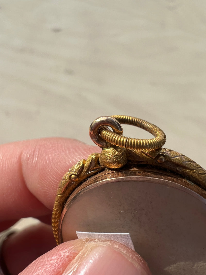 Victorian era 18K gold double snakes locket pendant