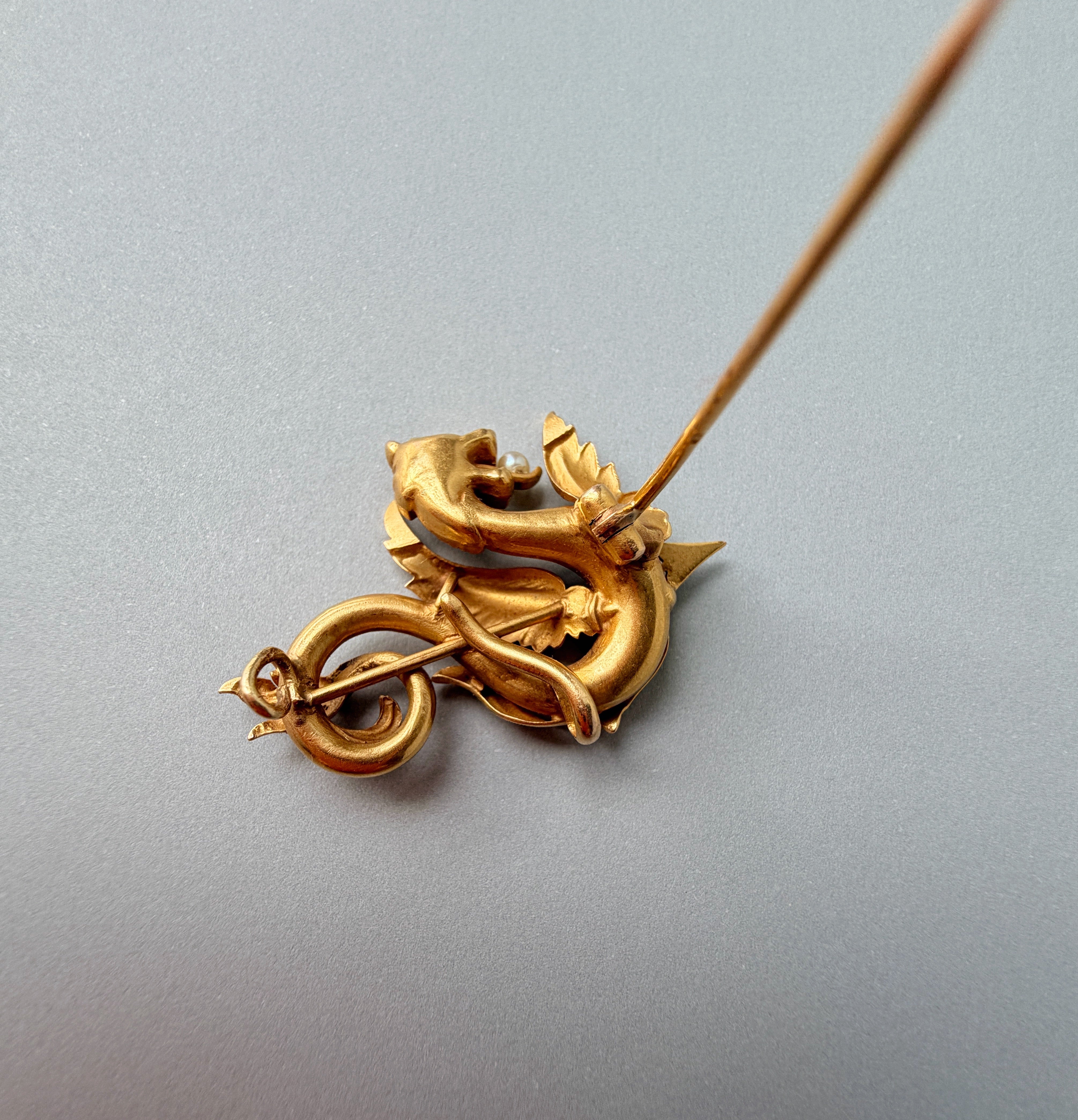 French Art Nouveau 18K Gold Chimera Brooch