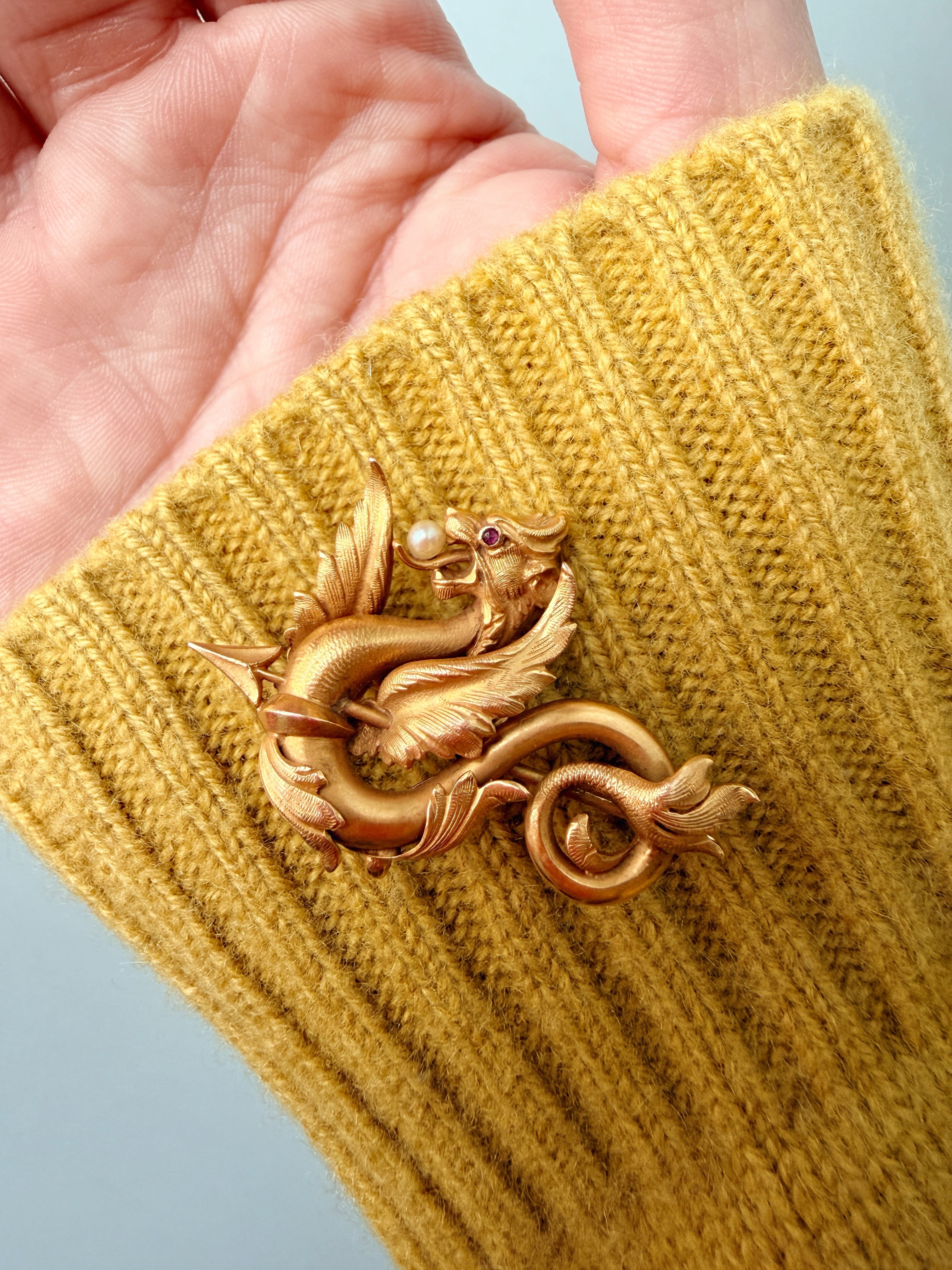 French Art Nouveau 18K Gold Chimera Brooch