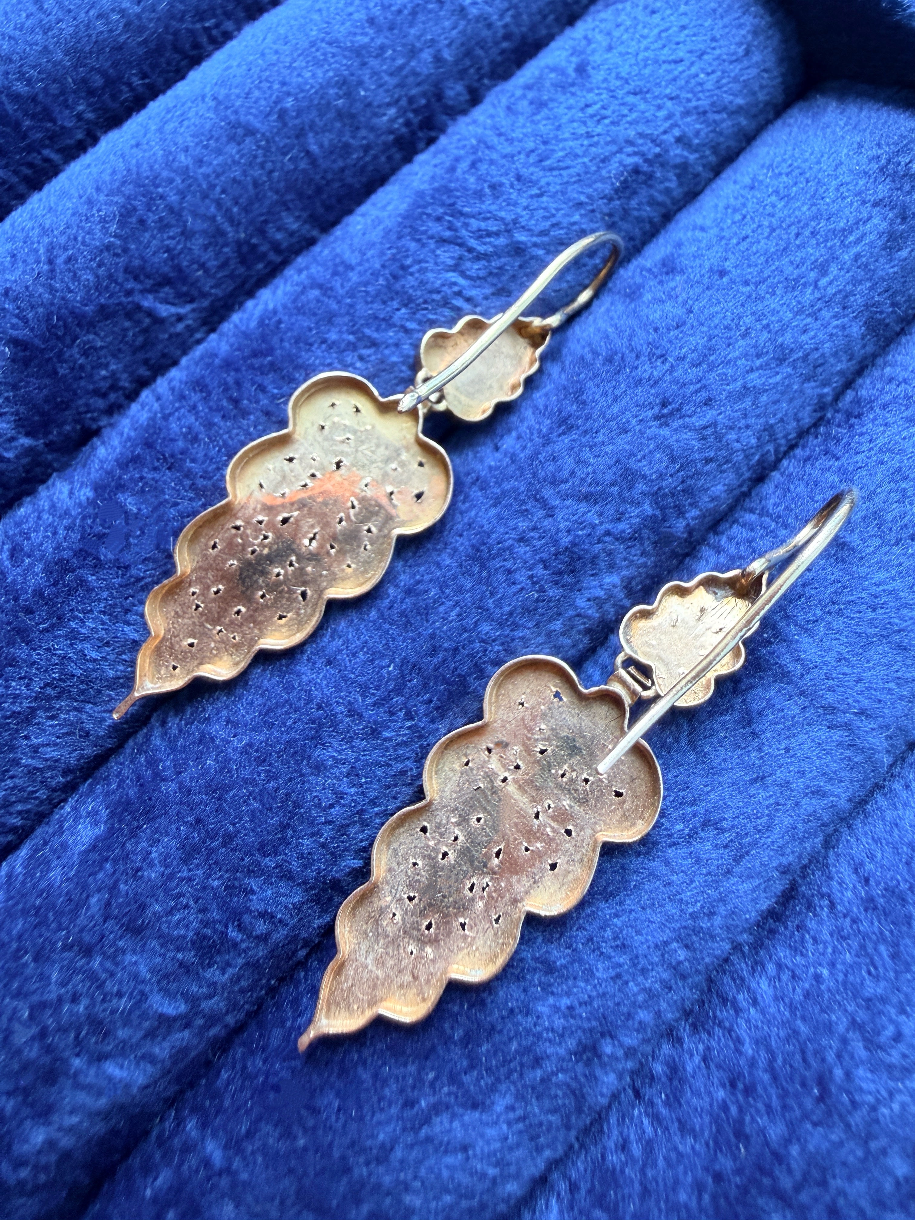 Victorian era French 18K Gold Leaf Pearl Earrings