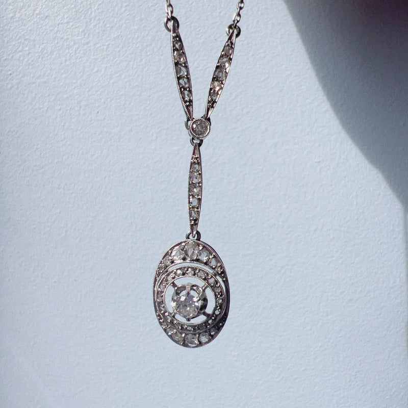 Art Deco era 18K white gold "Target" diamond necklace