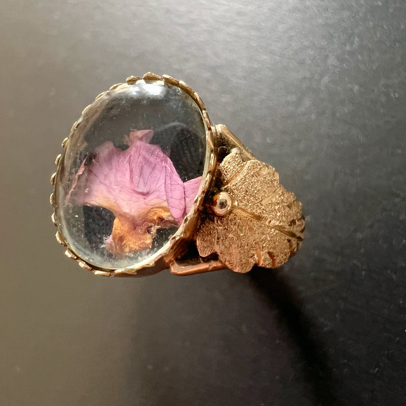 Victorian era 14k gold secret box floral ring