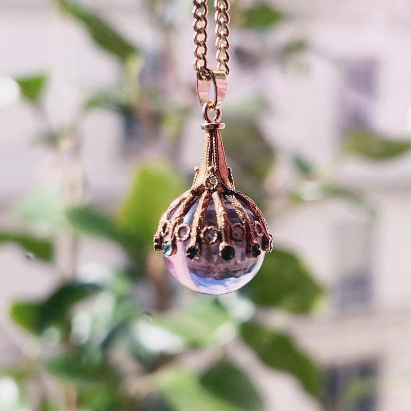 Victorian era 18K gold amethyst emeralds orb pendant